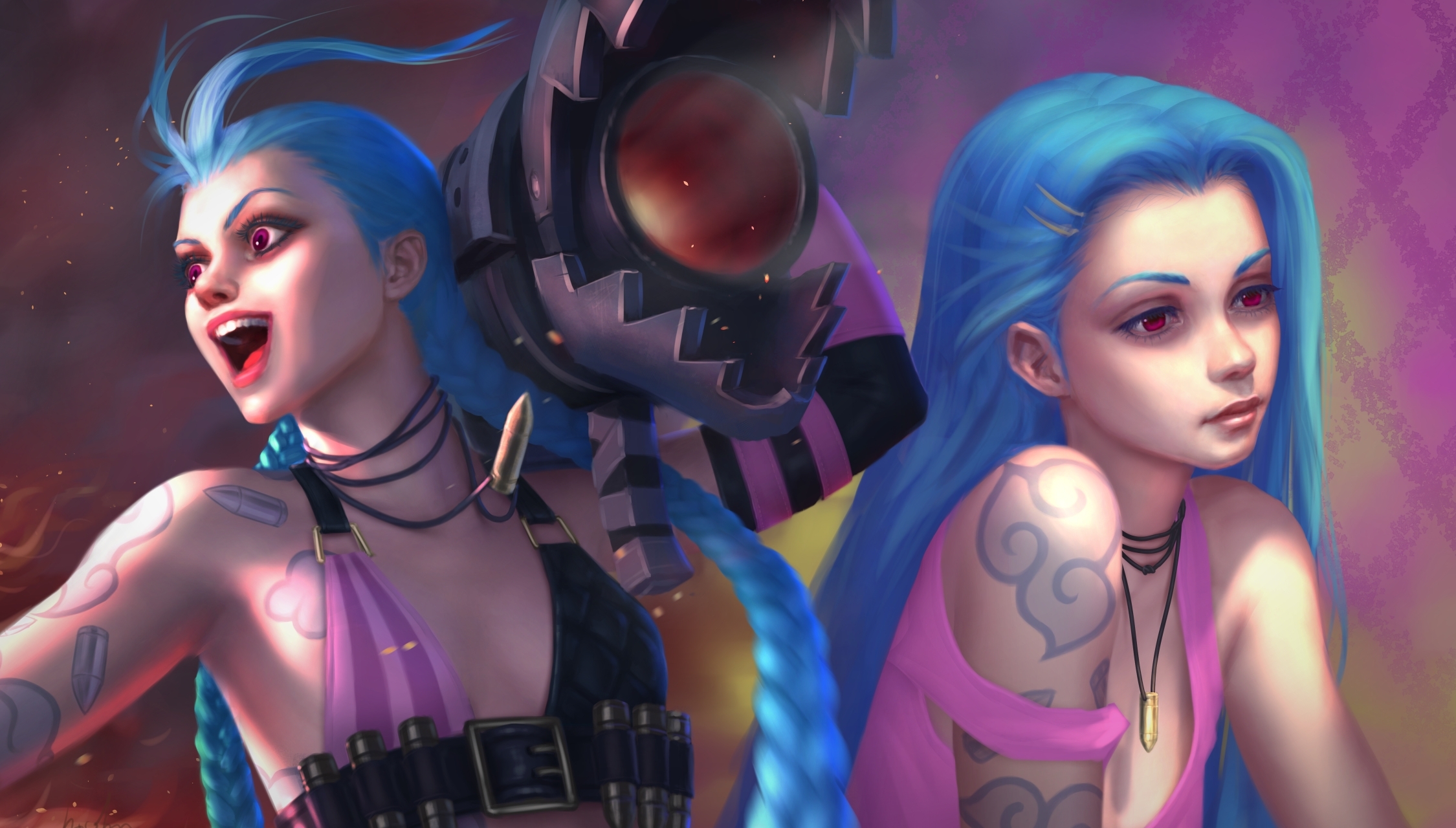 Wallpaper girl, art, blue hair, League of Legends, jinx, Loose Cannon, moba  for mobile and desktop, section игры, resolution 2250x1280 - download