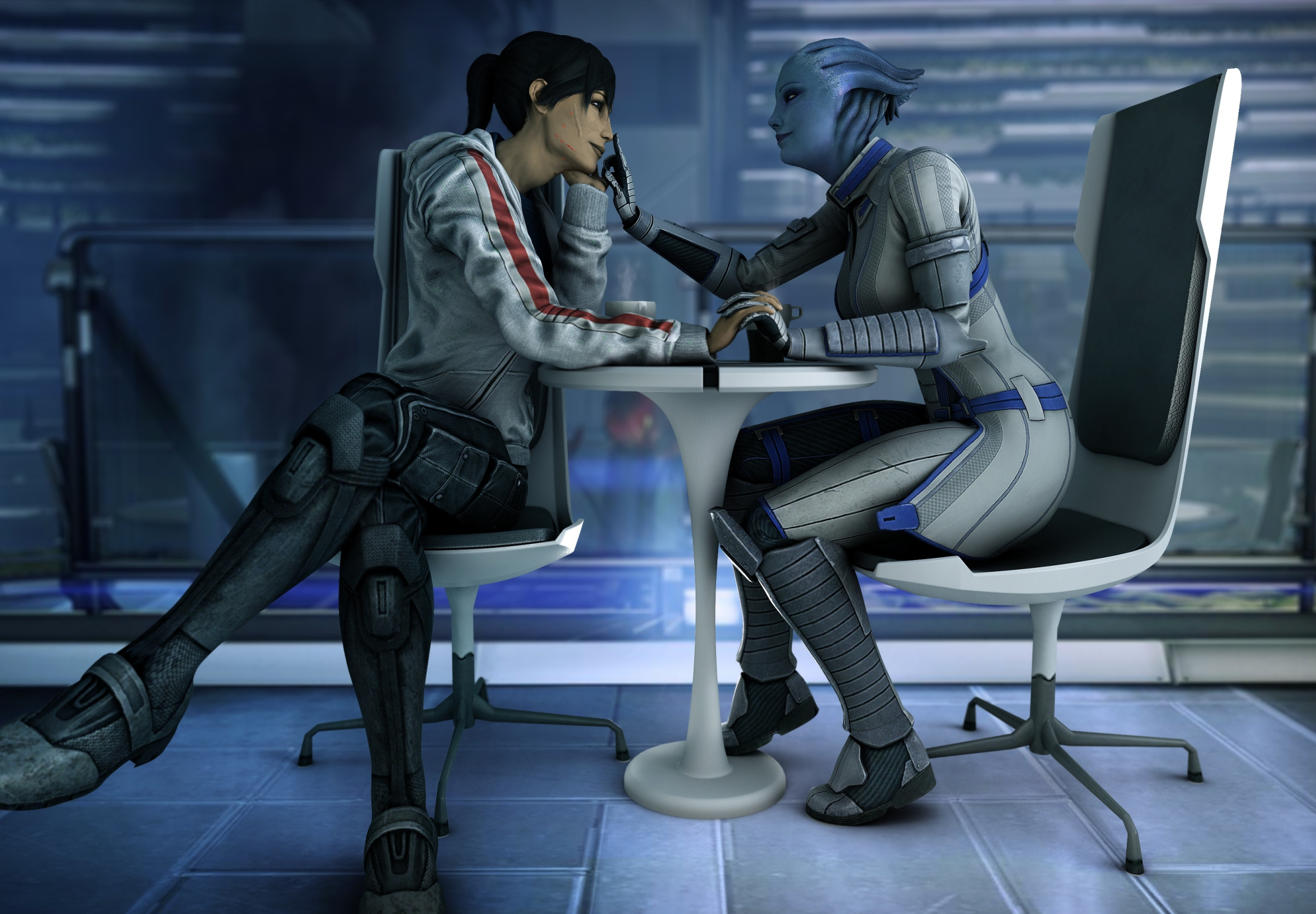 Download Wallpaper Two Relationship Mass Effect Shepard Liara Asari Section Games In 