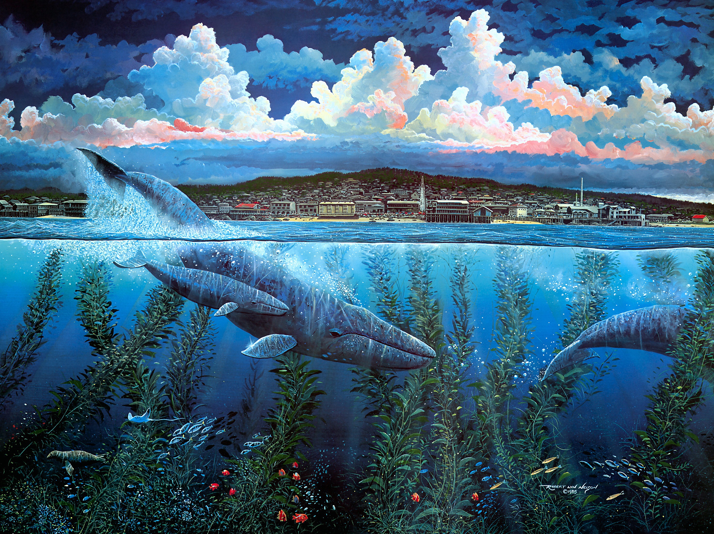 Cloud fish. Картина подводный мир. Подводный пейзаж живопись. Кит живопись. Подводный мир картины художников.