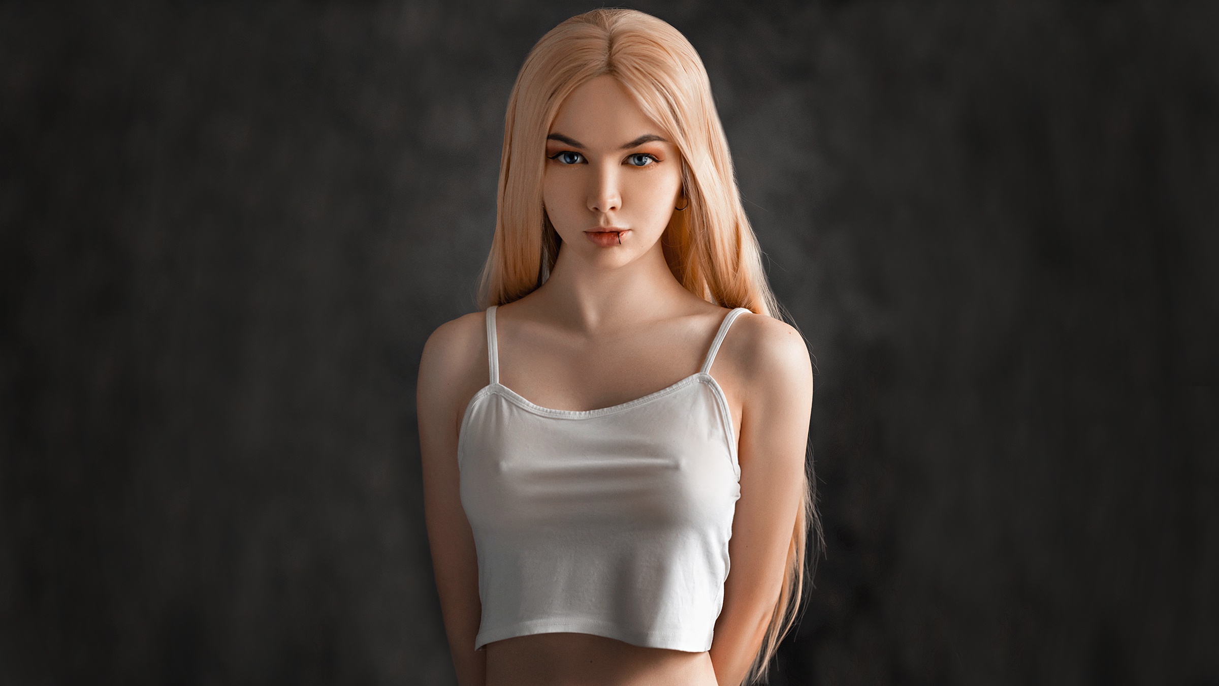 Wallpaper girl, nipples, beautiful, model, blonde, tank top for mobile and  desktop, section девушки, resolution 2400x1350 - download