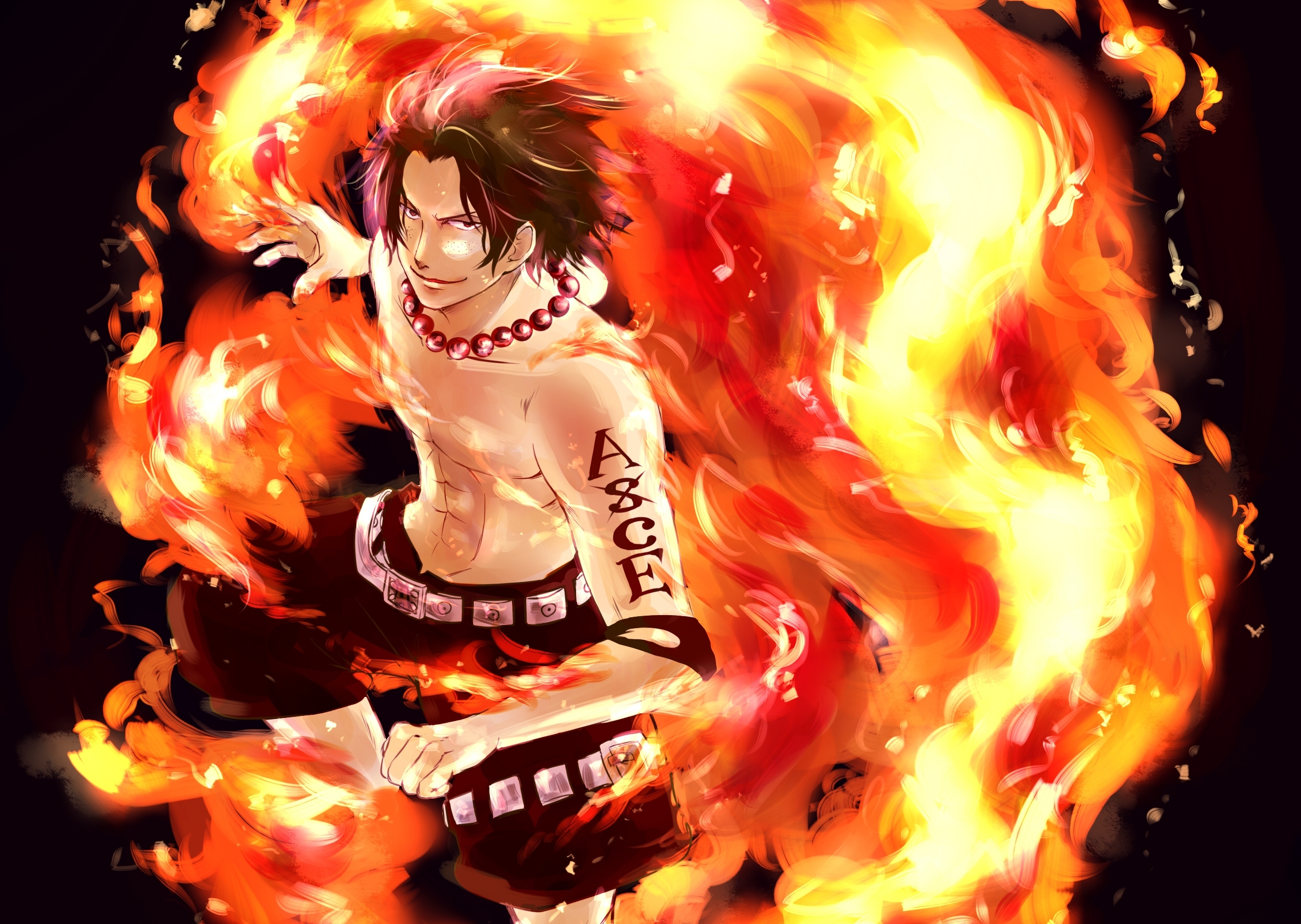 Download wallpaper fire, anime, art, tattoo, guy, one piece, Portgas D. Ace,  big jackpot, section other in resolution 2480x1762