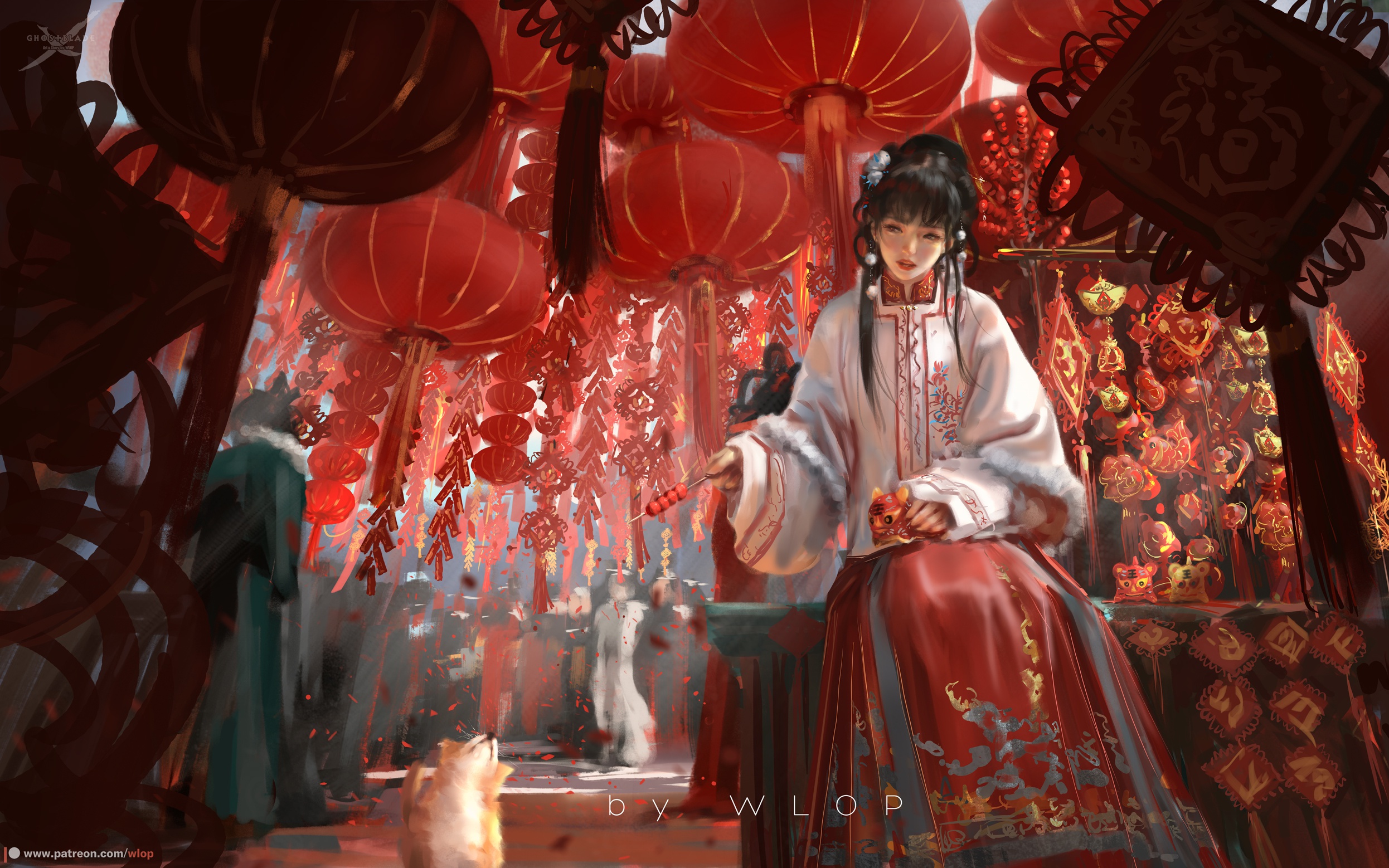 Download wallpaper animals, girl, figure, items, Chinese New Year, Ghost  Blade, spanking, section art in resolution 2492x1558