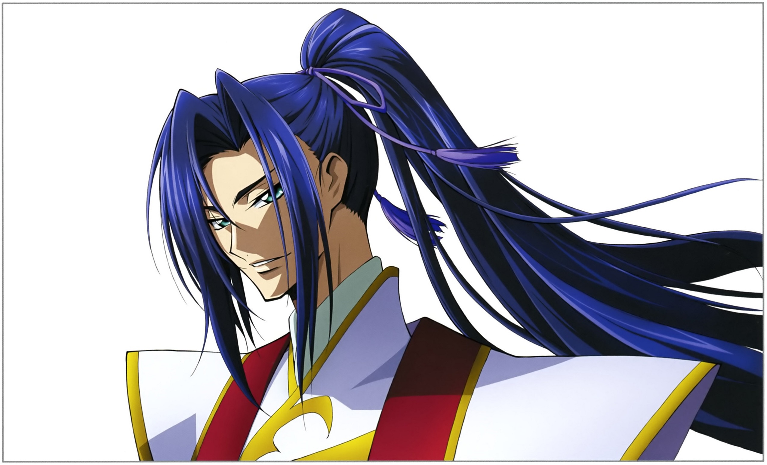 Wallpaper costume, white background, long hair, grin, blue