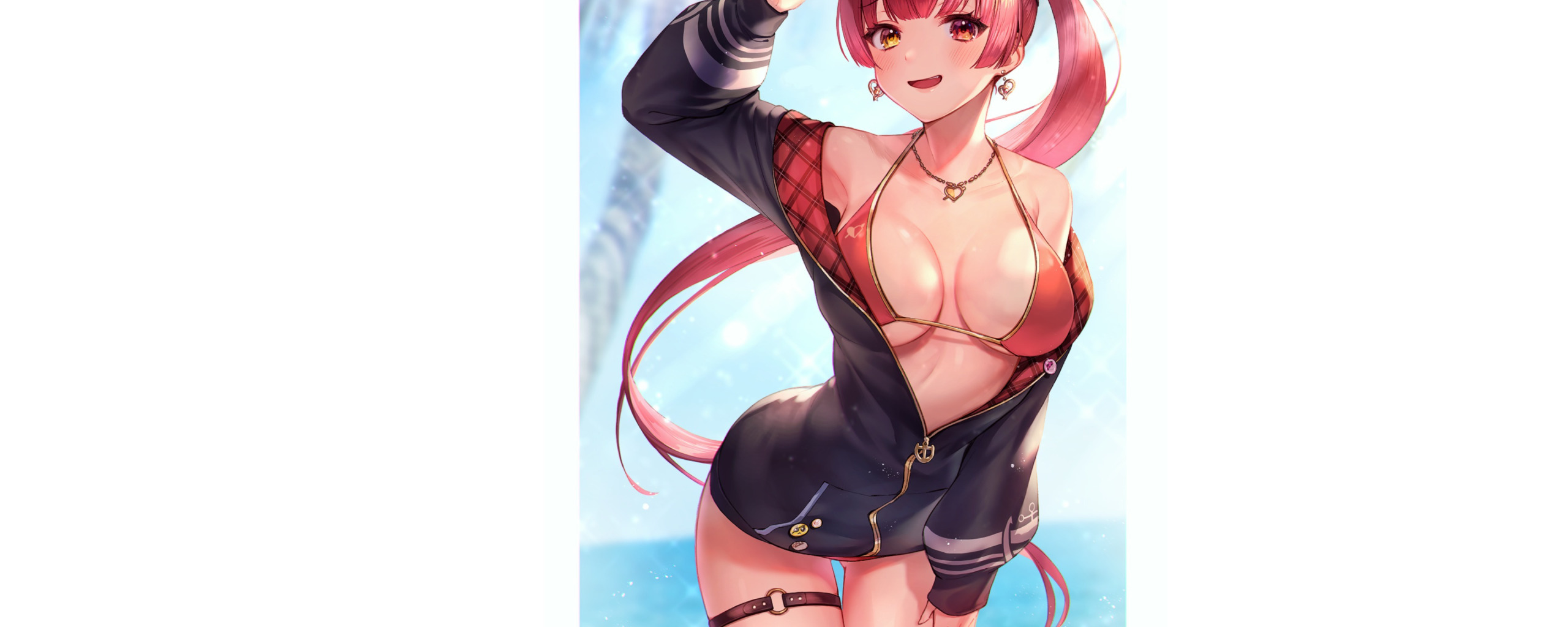 Download wallpaper girl, hot, sexy, Anime, pretty, bikini, red head,  virtual YouTube, section seinen in resolution 2560x1024