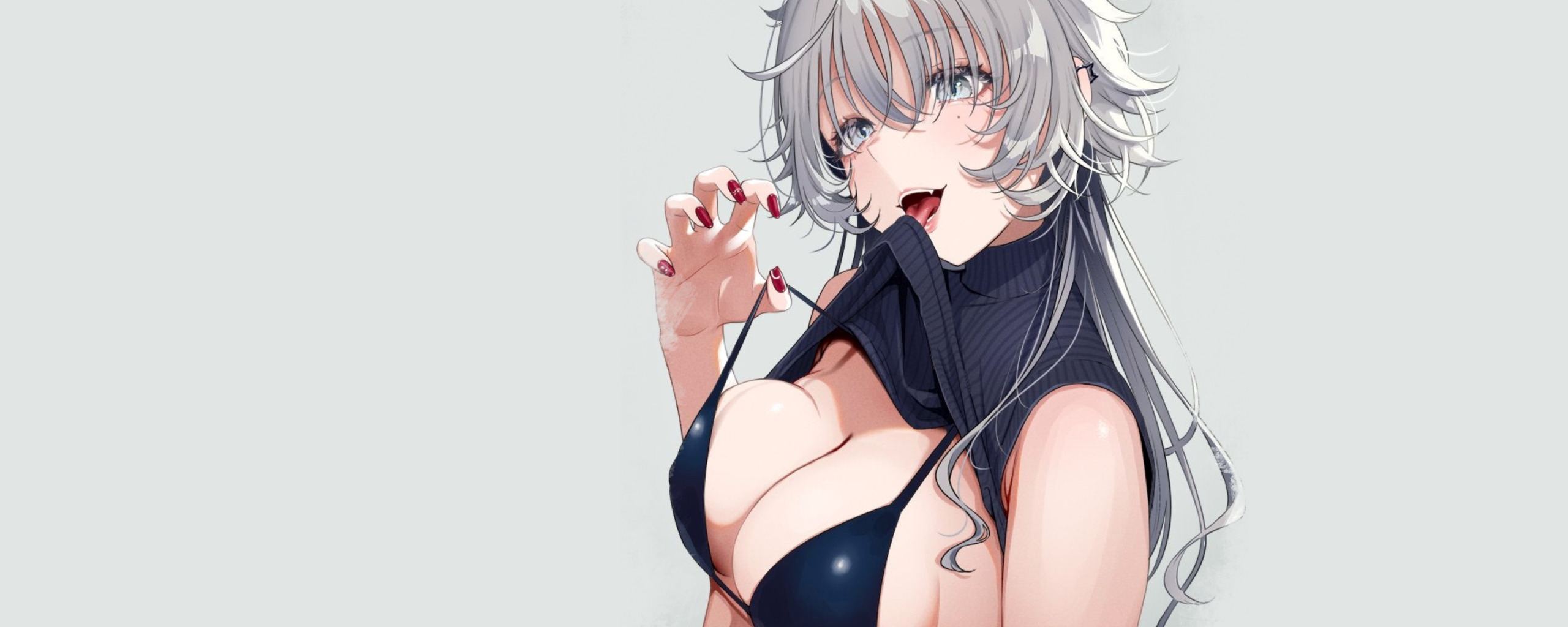 Download wallpaper Girl, hot, sexy, cleavage, boobs, anime, breasts, babe,  section seinen in resolution 2560x1024