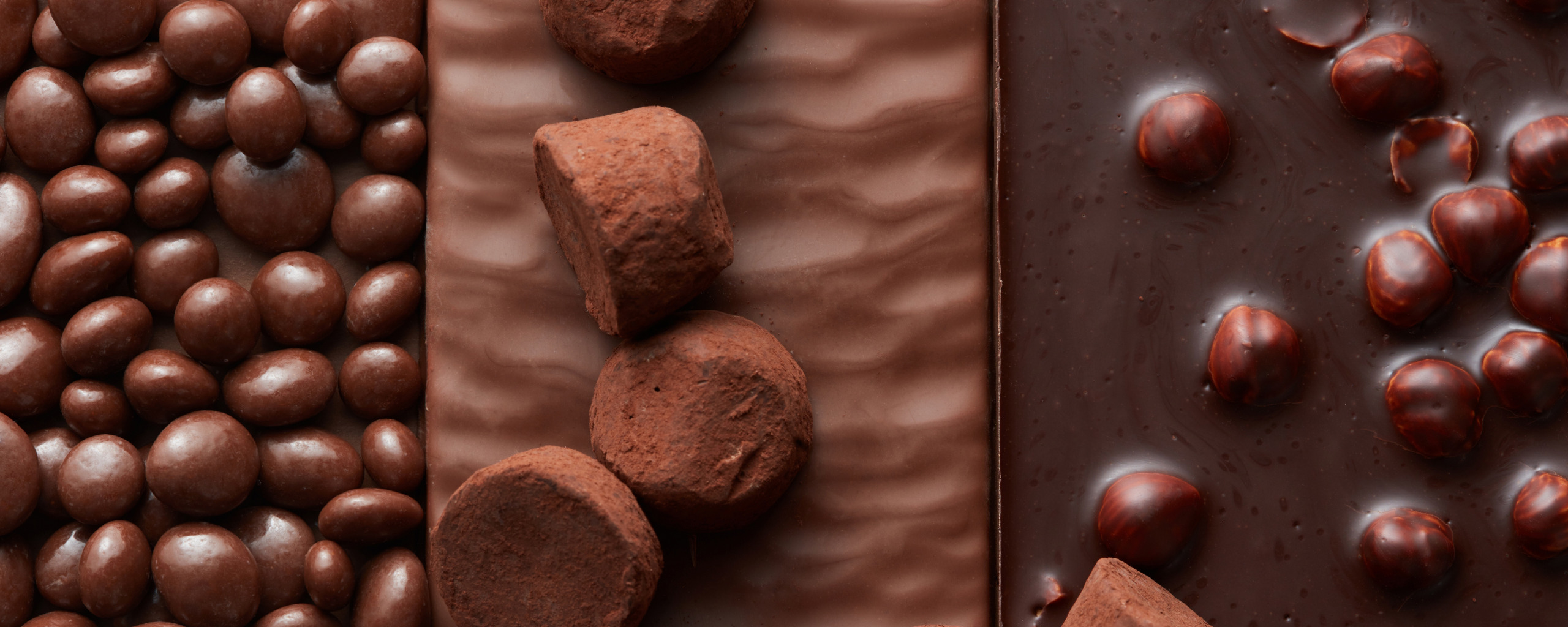 A close up shot of Fresh tasty Chocolate Candies as a background