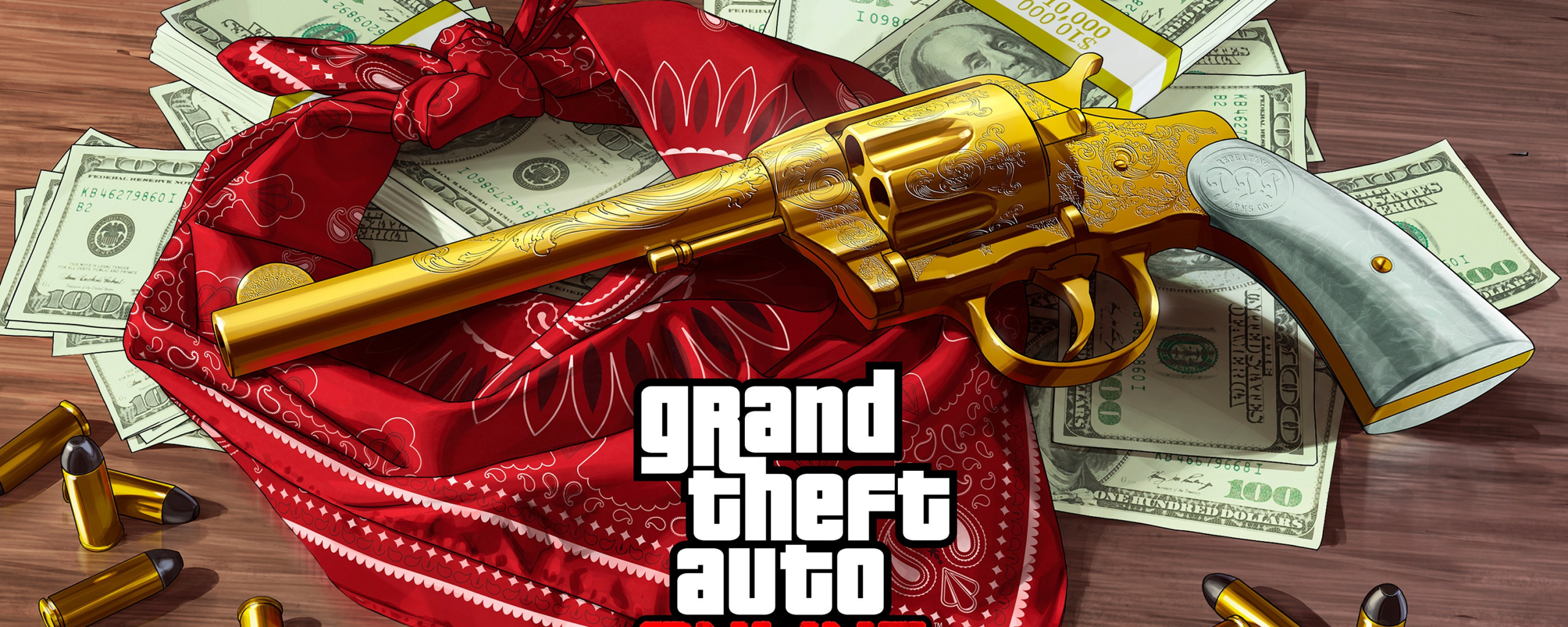 Download wallpaper money, gold, gold, revolver, bandana, gta online ...