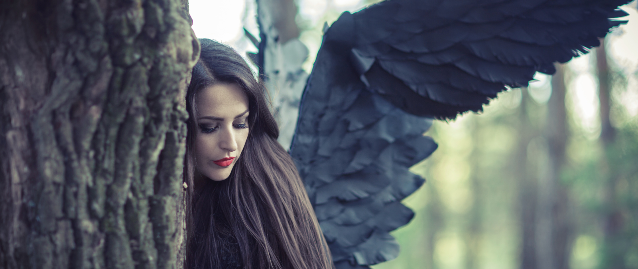 Download wallpaper woman, angel, black wings, section girls in ...