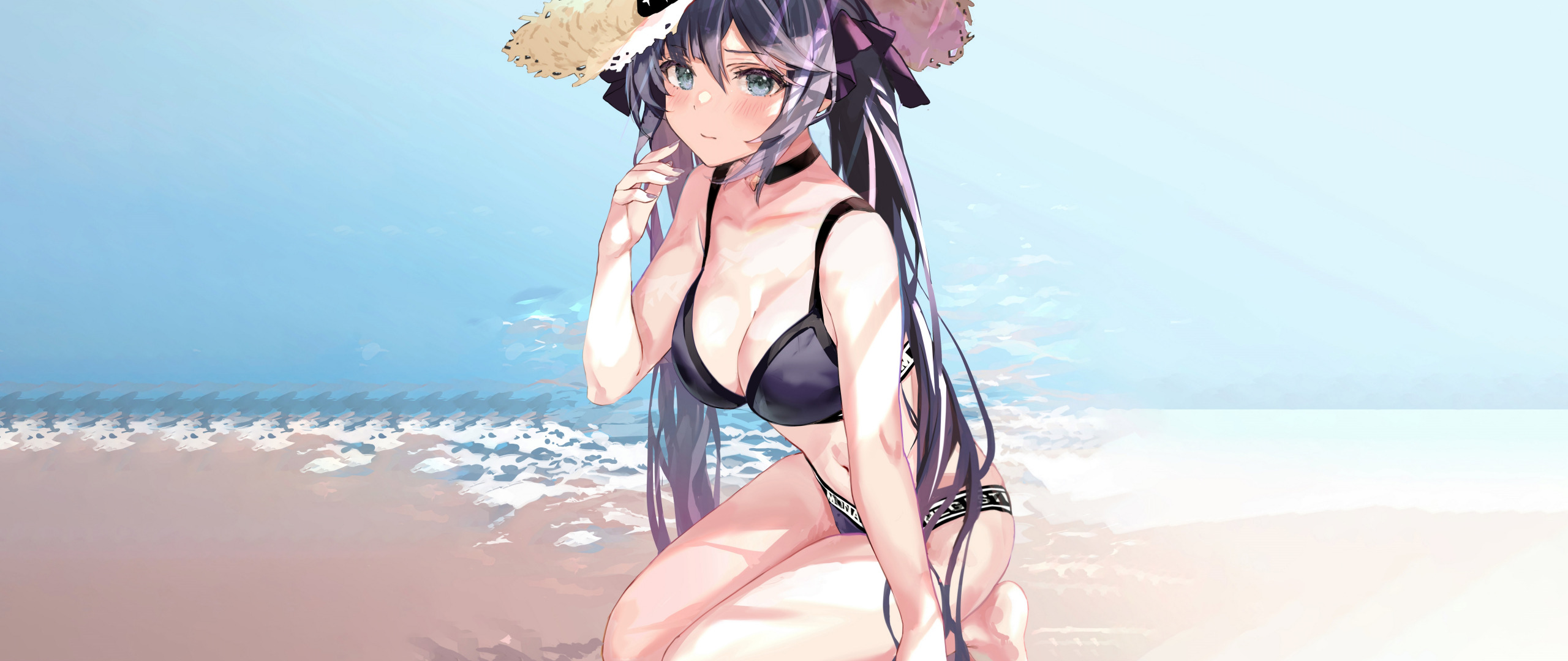 Download Wallpaper Girl Sexy Cleavage Beach Long Hair Sea Boobs Anime Section Seinen In 5249