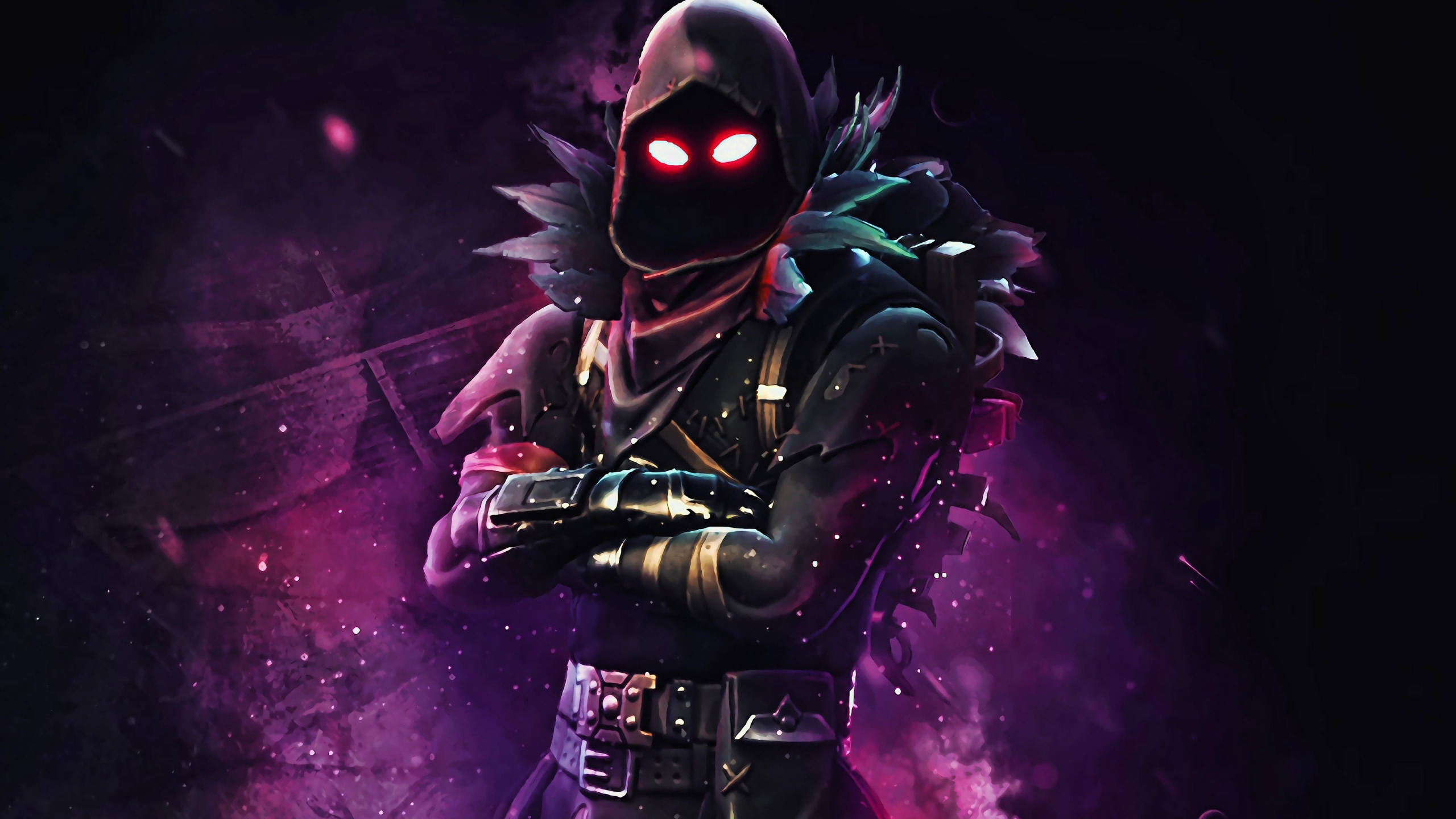 Wallpaper Red Eyes, Artwork, Darkness, Raven, Fortnite, The Raven