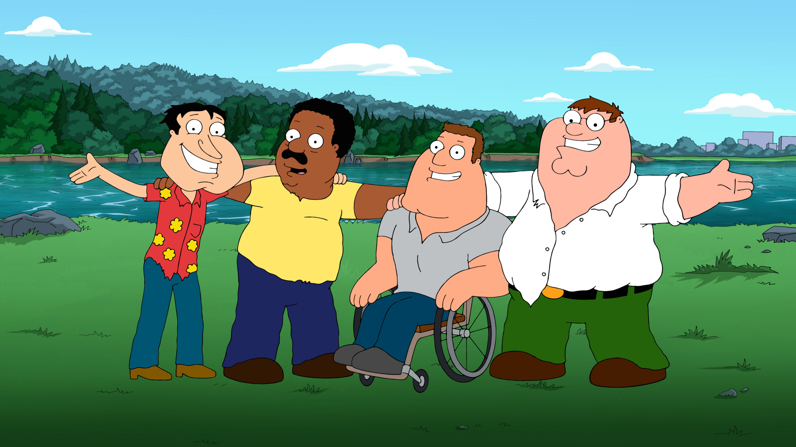 Download wallpaper Family guy, Family Guy, Cartoon, Brown, Cleveland, Peter,  Joe, Cleveland, section films in resolution 2560x1440