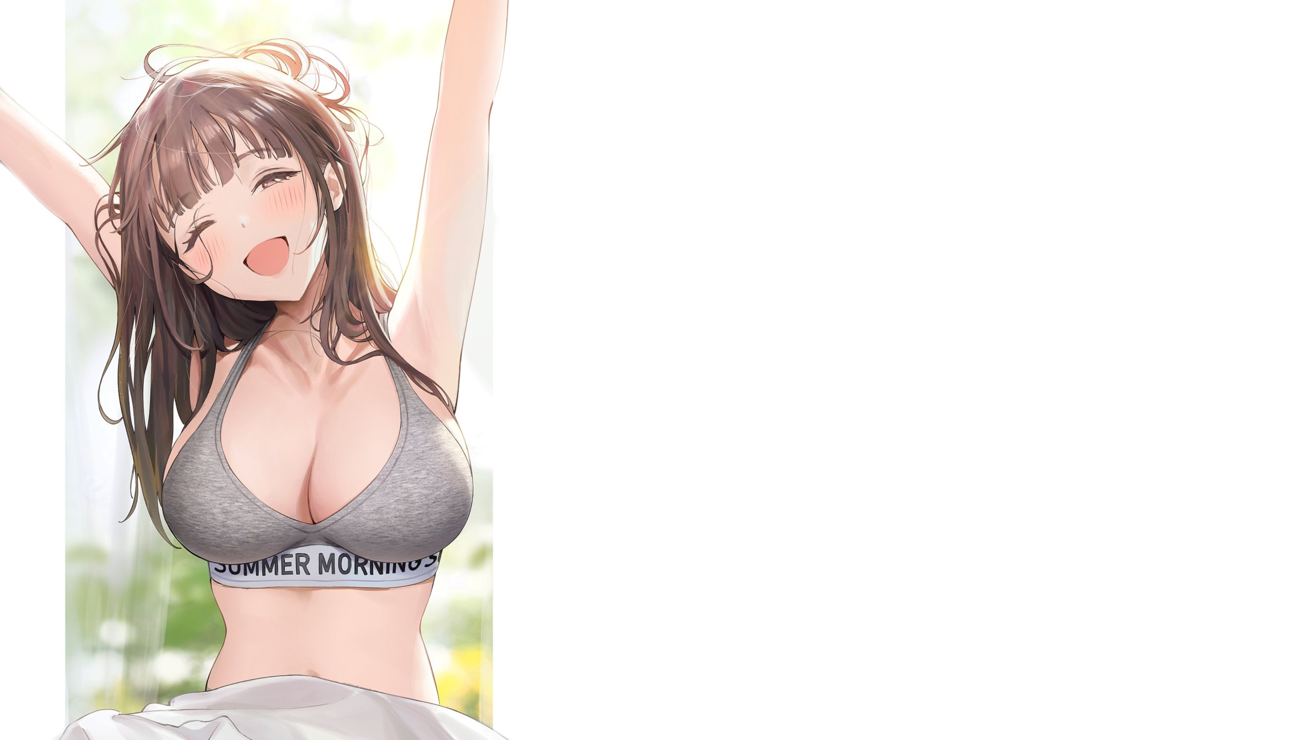 Download wallpaper girl, boobs, stretch, smile, anime, breasts, big boobs,  babe, section shonen in resolution 2560x1440