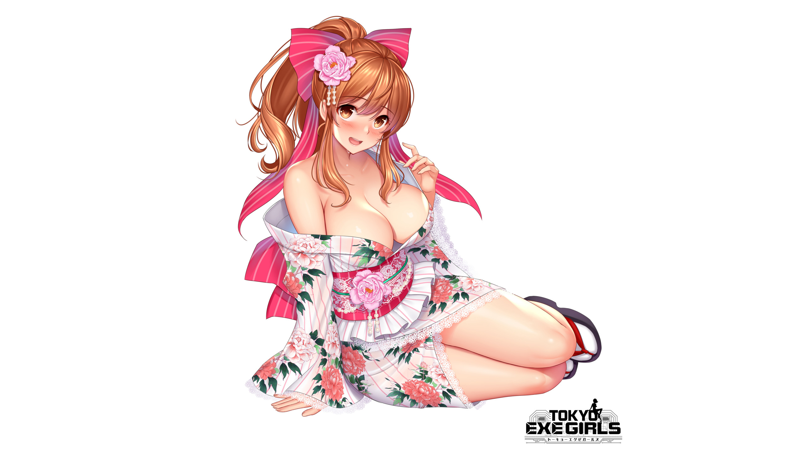 Download wallpaper girl, sexy, wet, yukata, cleavage, long hair, dress,  boobs, section seinen in resolution 2560x1440