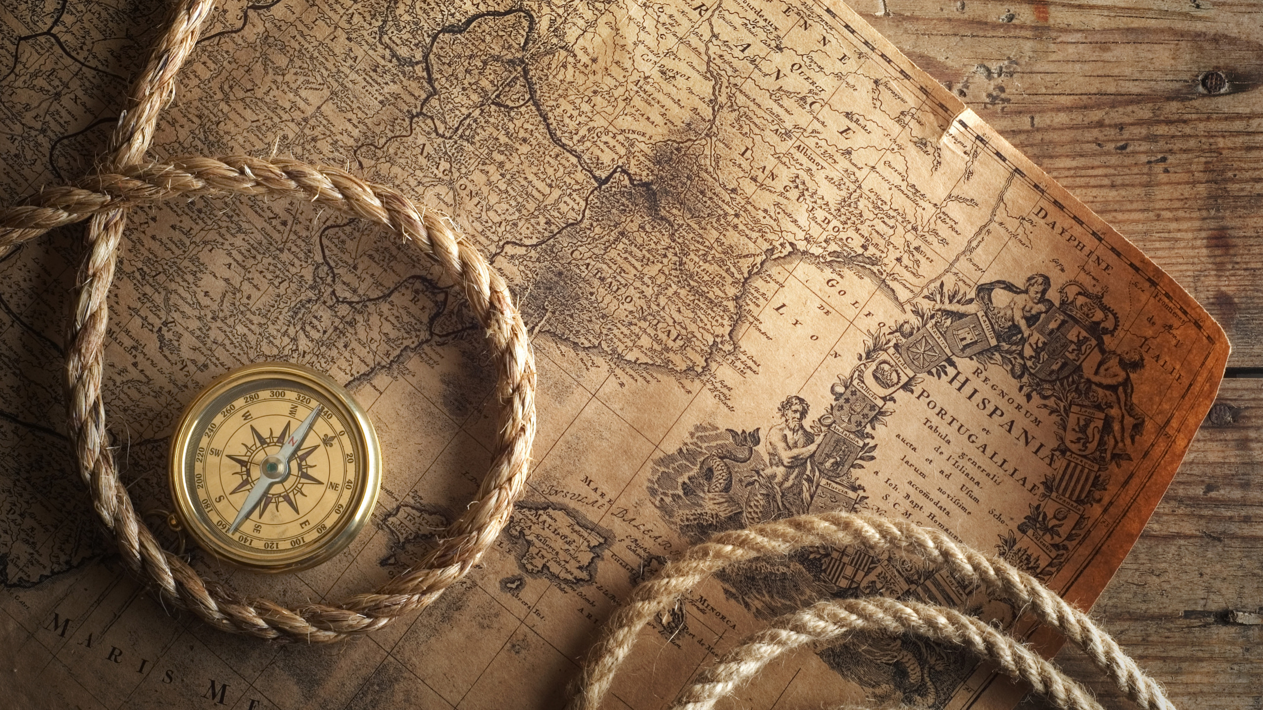 Download Wallpaper Table, Map, Compass, Rope, Section Miscellanea In 