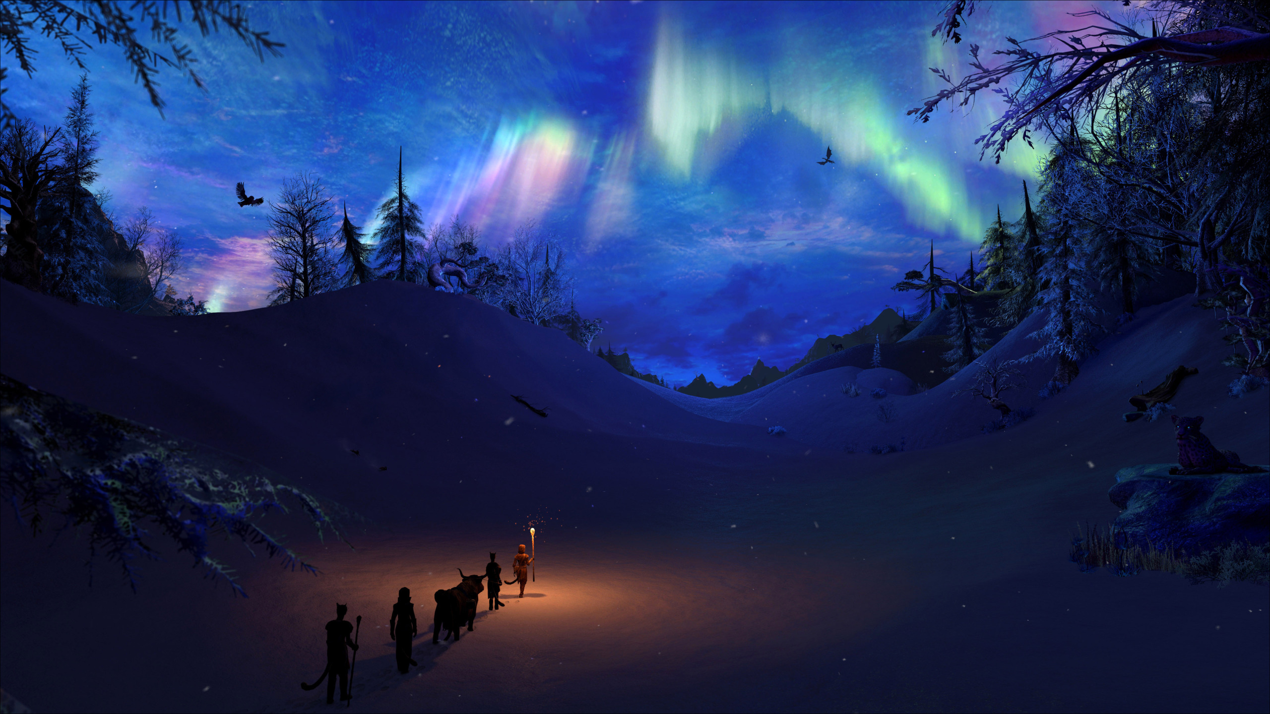 Download Wallpaper Winter, The Sky, Snow, Fire, The Game, Dragons.