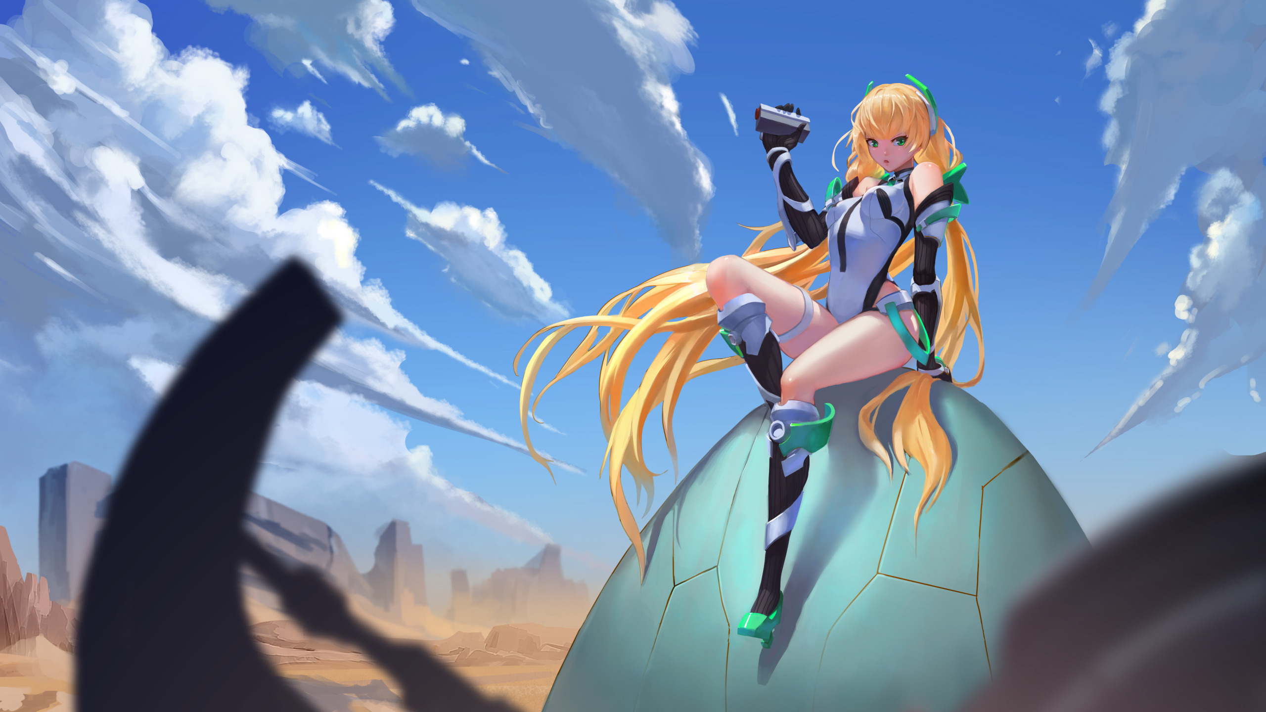 Download wallpaper the sky, girl, clouds, desert, anime, art, ruins,  expelled from paradise, section other in resolution 2560x1440