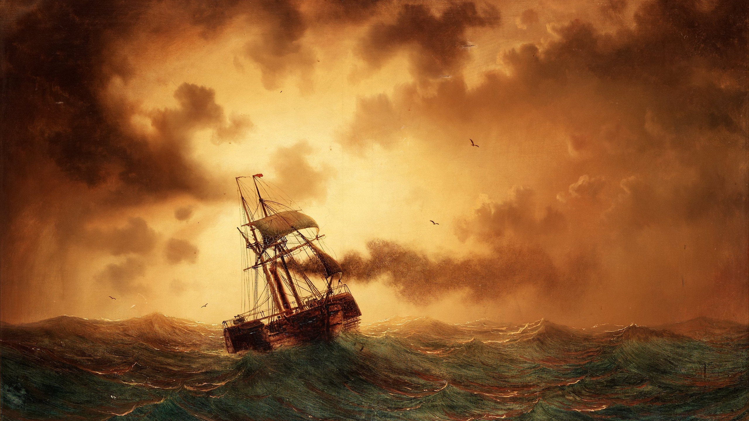 Download wallpaper sea, wave, the sun, clouds, ship, marcus larson ...