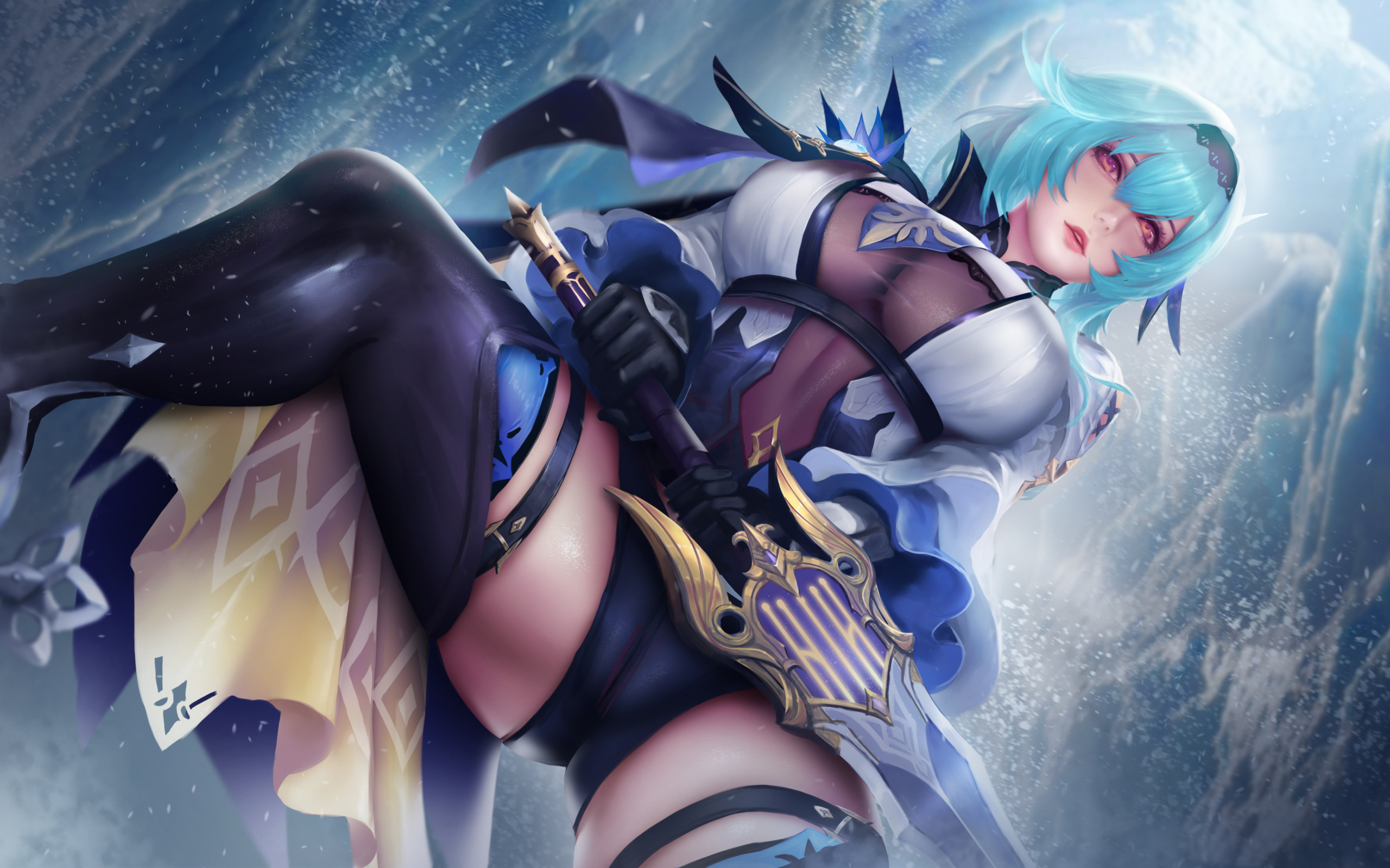 Download wallpaper ice, girl, sword, genshin impact, turewindwalker, eula  lawrence, section games in resolution 2560x1600