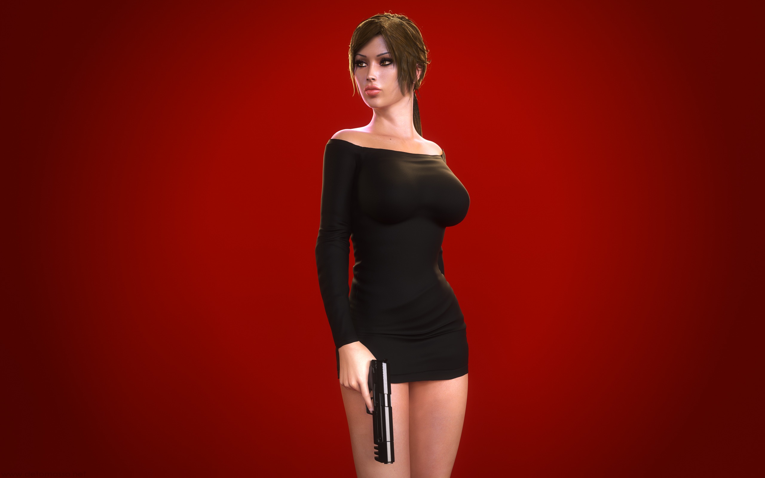 Wallpaper chest, girl, gun, dress, lara croft, tomb raider for mobile and  desktop, section девушки, resolution 2560x1600 - download