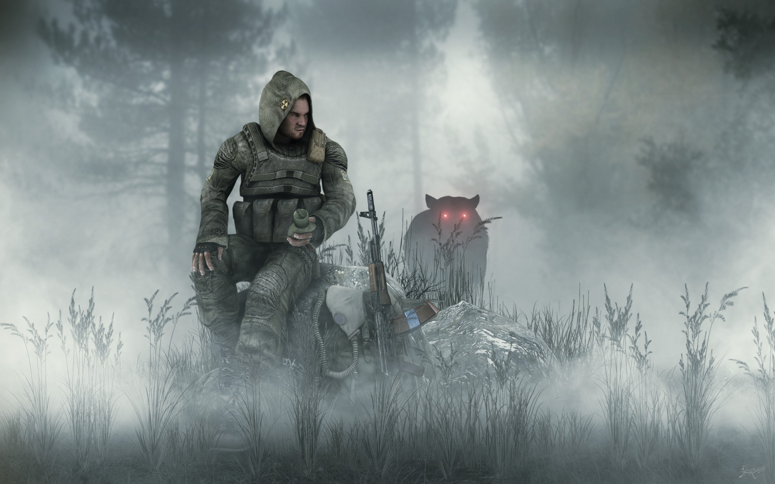 Wallpaper fog, stalker, Stalker, hobo for mobile and desktop, section игры,  resolution 2560x1600 - download