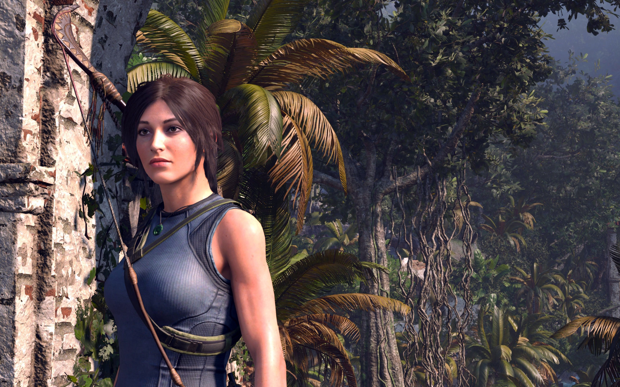 Download wallpaper palm trees, brunette, bow, jungle, lara croft ...