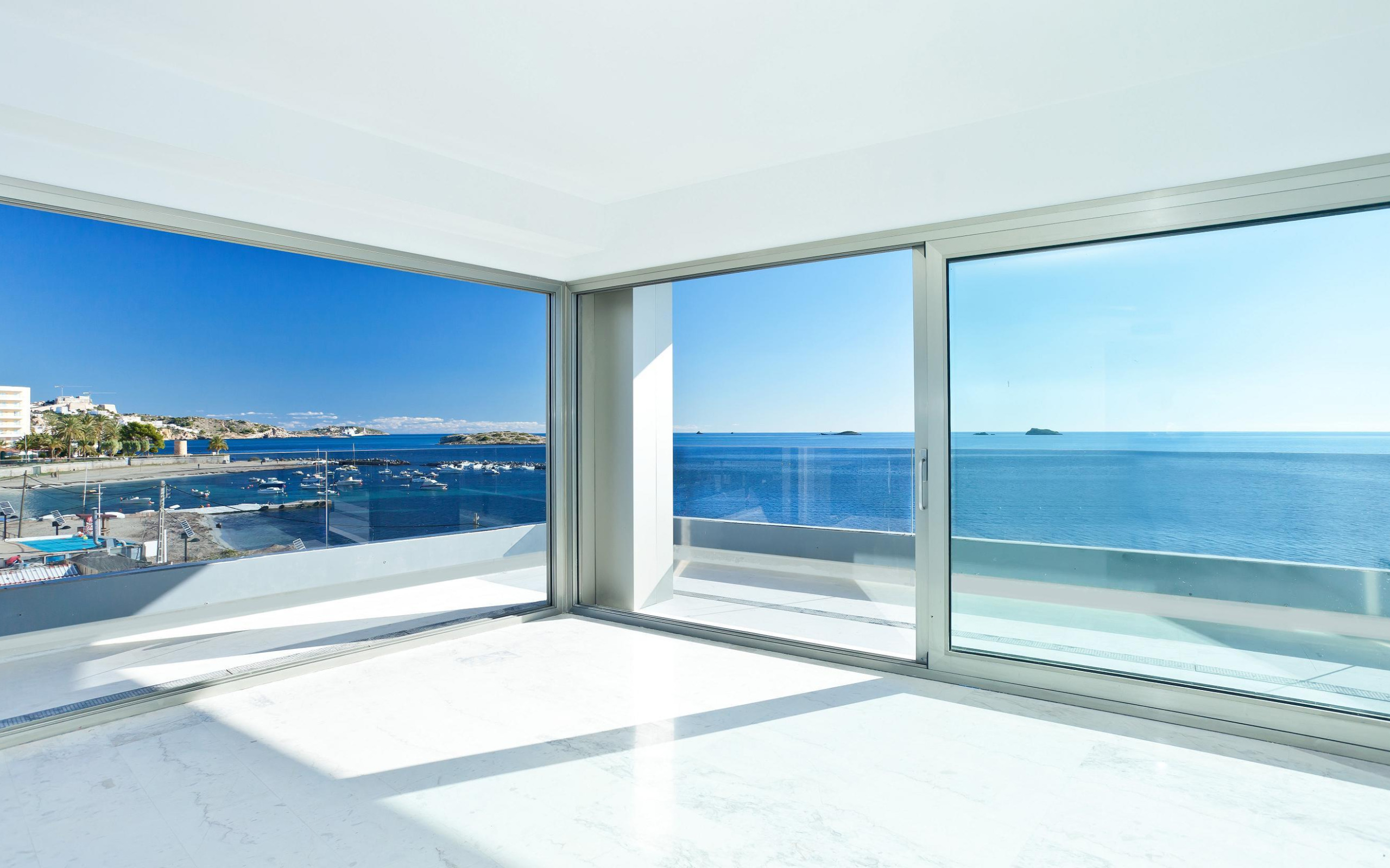 Панорамные пластиковые окна фото Download wallpaper glass, design, house, style, interior, resort, terrace, Ibiza