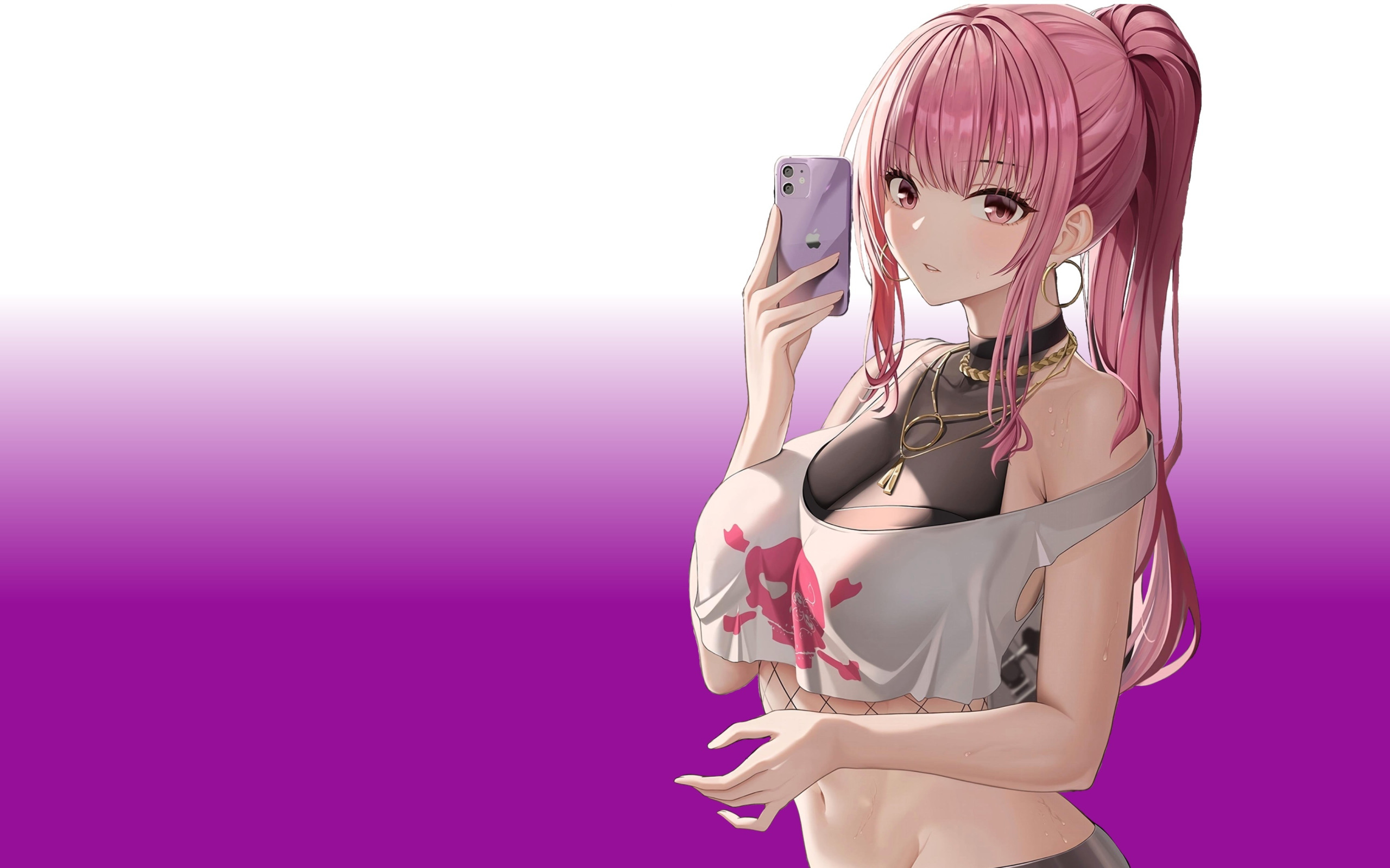 Download wallpaper kawaii, girl, hot, sexy, Anime, boobs, pink, breasts,  section seinen in resolution 2560x1600