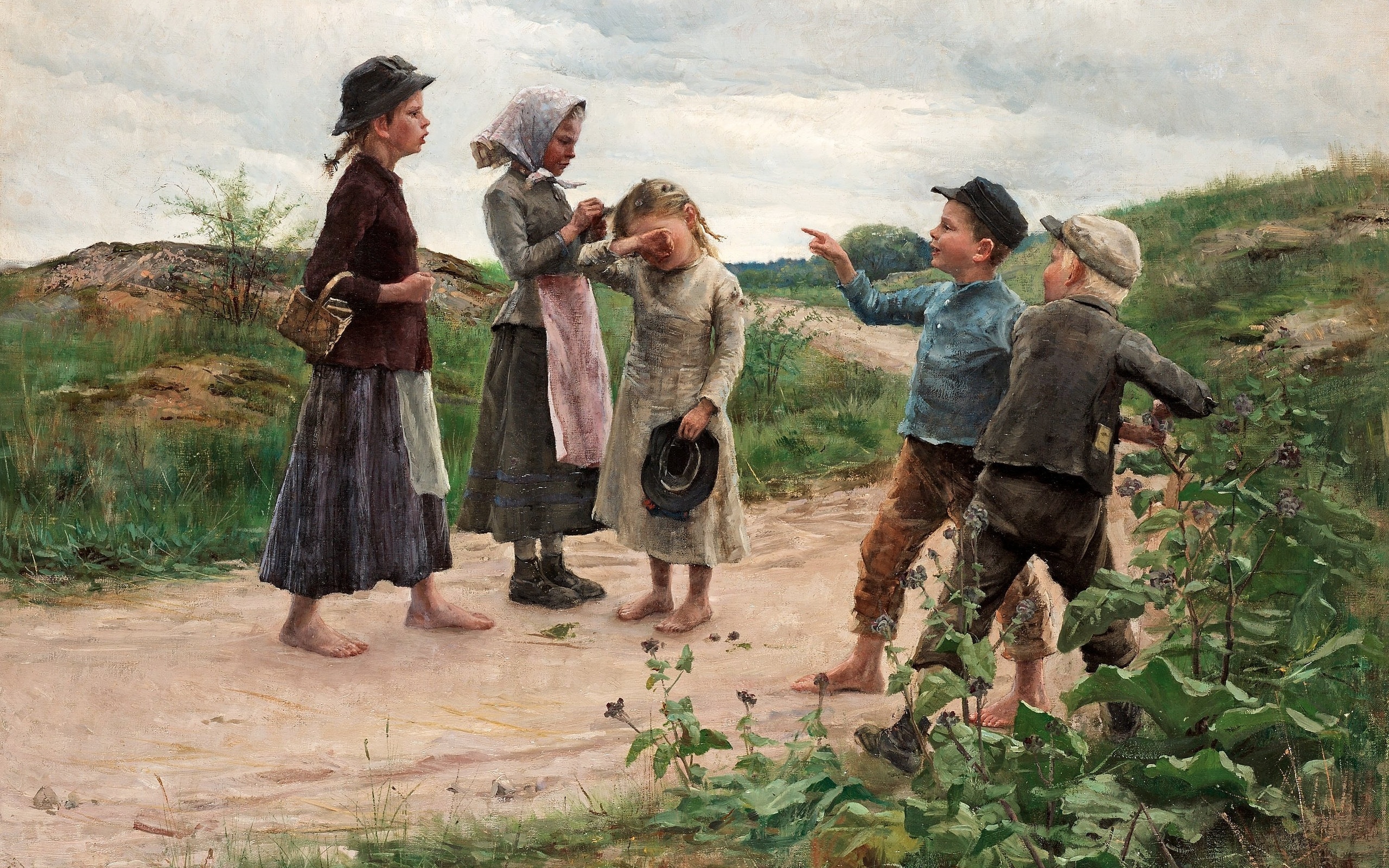 Wallpaper 1885, Swedish artist, Fanny Brother, Swedish painter, Teasers,  Teasing children, Fanny Ingeborg Matilda Fry, Fanny Ingeborg Matilda Brother  for mobile and desktop, section живопись, resolution 2560x1600 - download