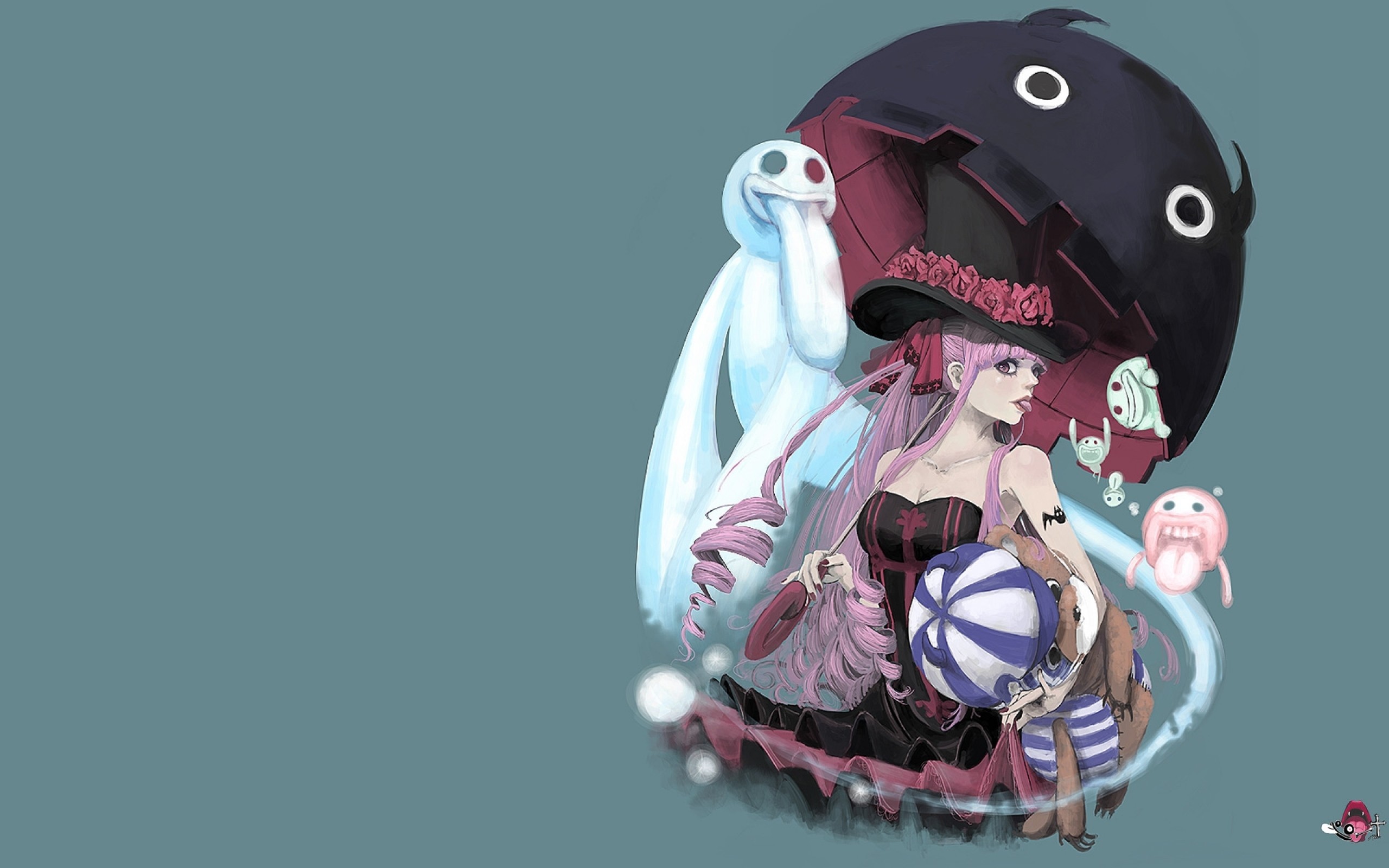 Wallpaper girl zombie game ghost One Piece pink hair bear