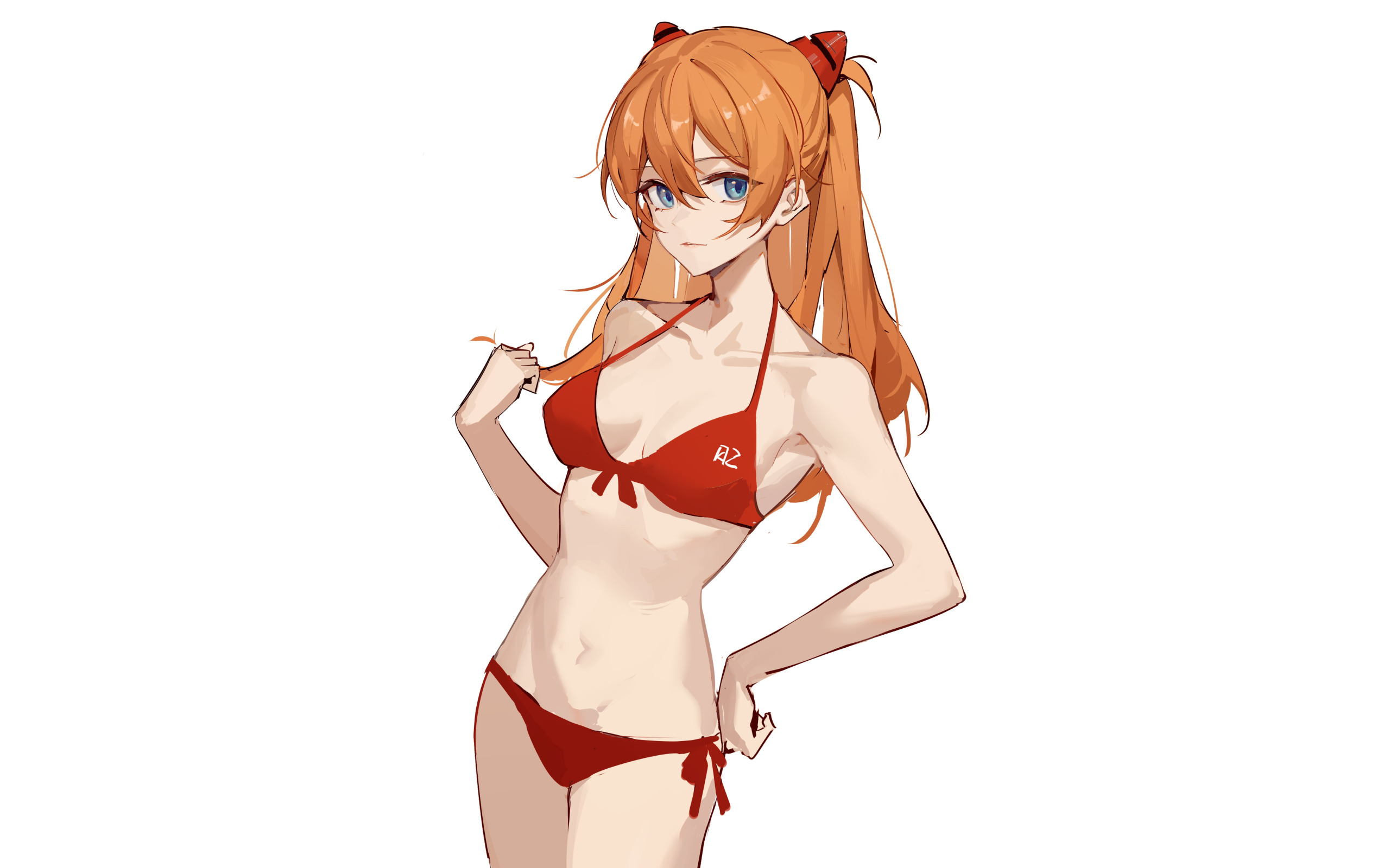 Download wallpaper girl, sexy, cleavage, Neon Genesis Evangelion, long  hair, boobs, anime, Asuka Langley Soryu, section seinen in resolution  2560x1600