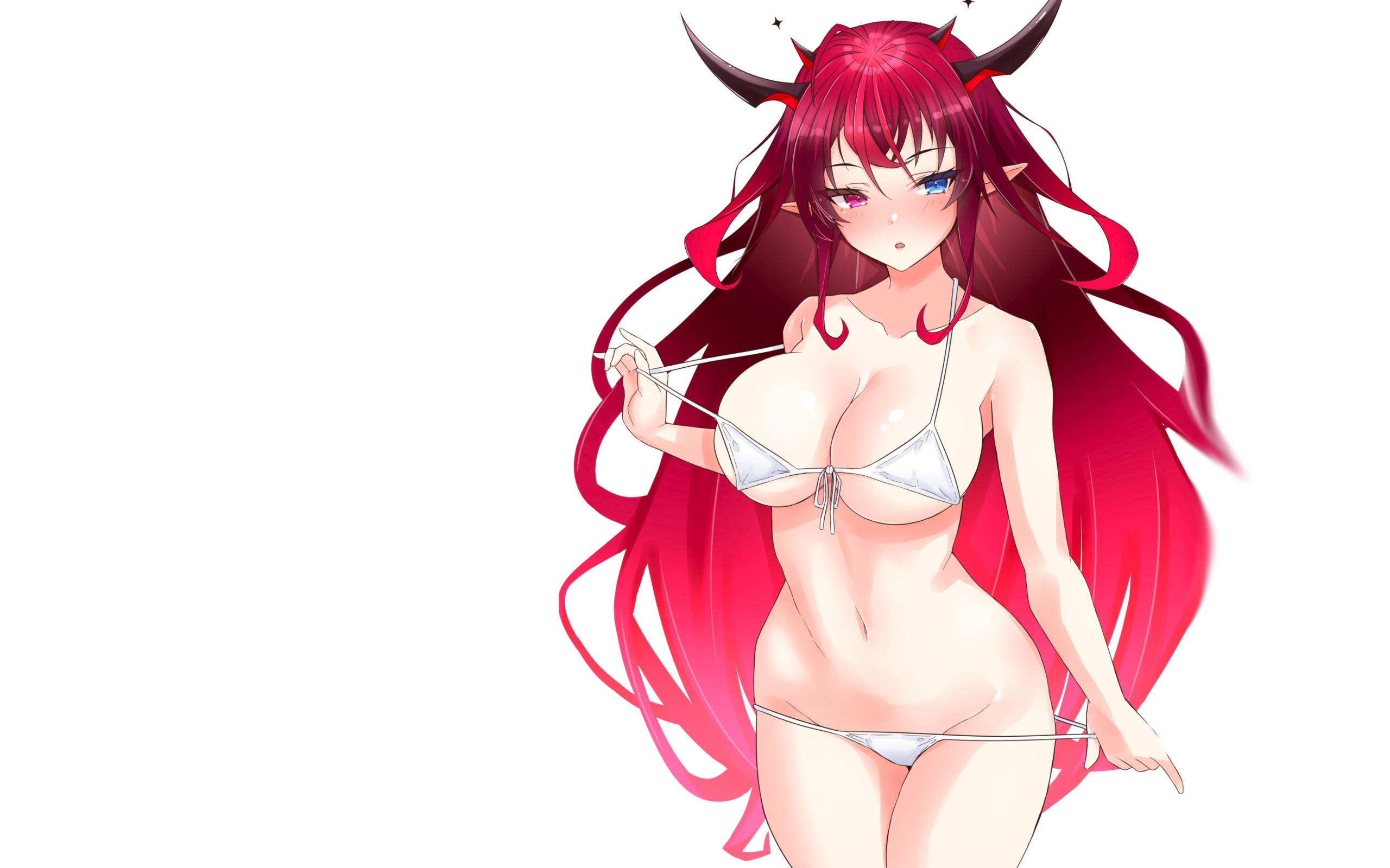 Download wallpaper girl, hot, sexy, horns, boobs, anime, big boobs, babe,  section seinen in resolution 2560x1600