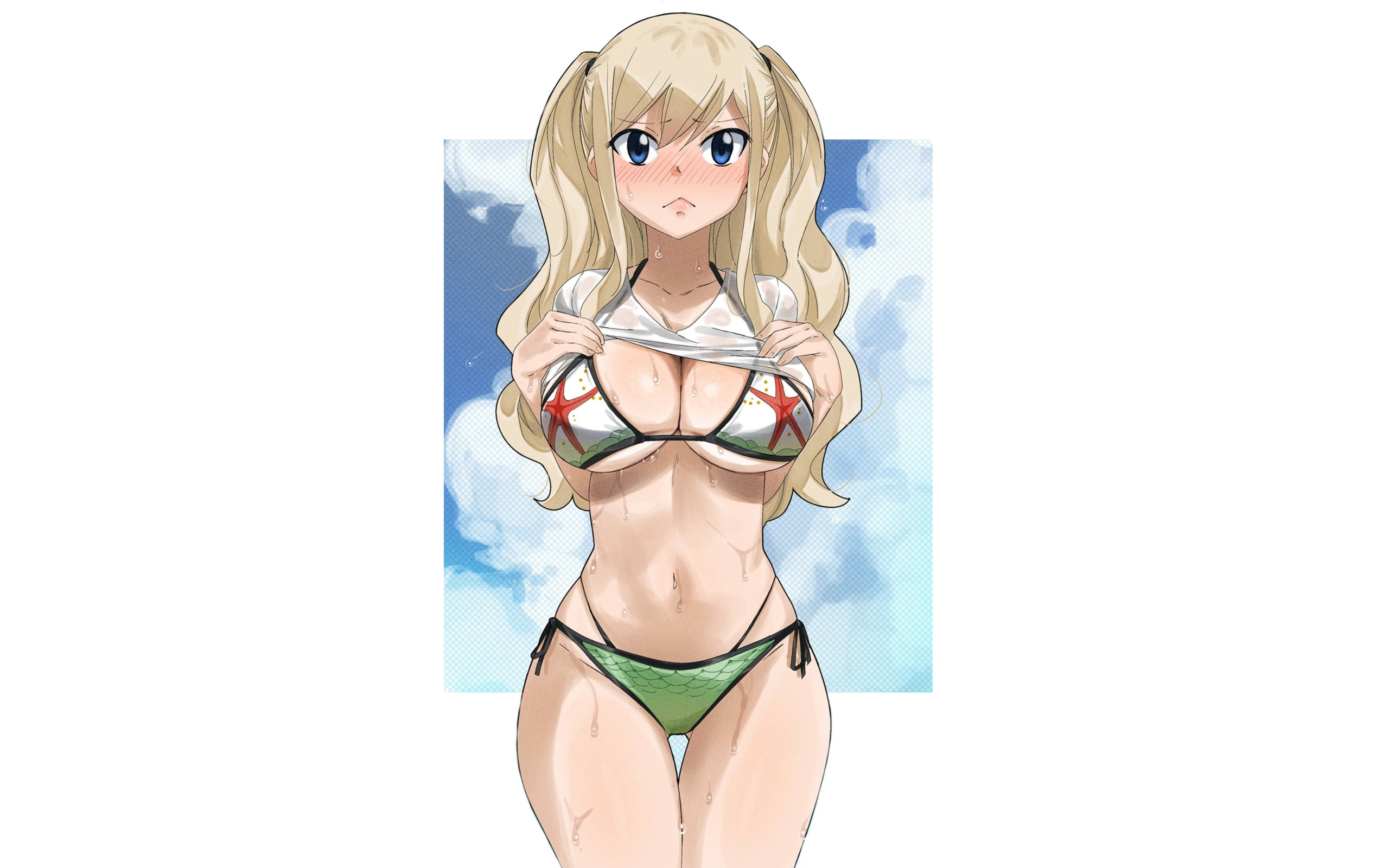 Download wallpaper kawaii, girl, hot, sexy, boobs, anime, blonde, big boobs,  section seinen in resolution 2560x1600