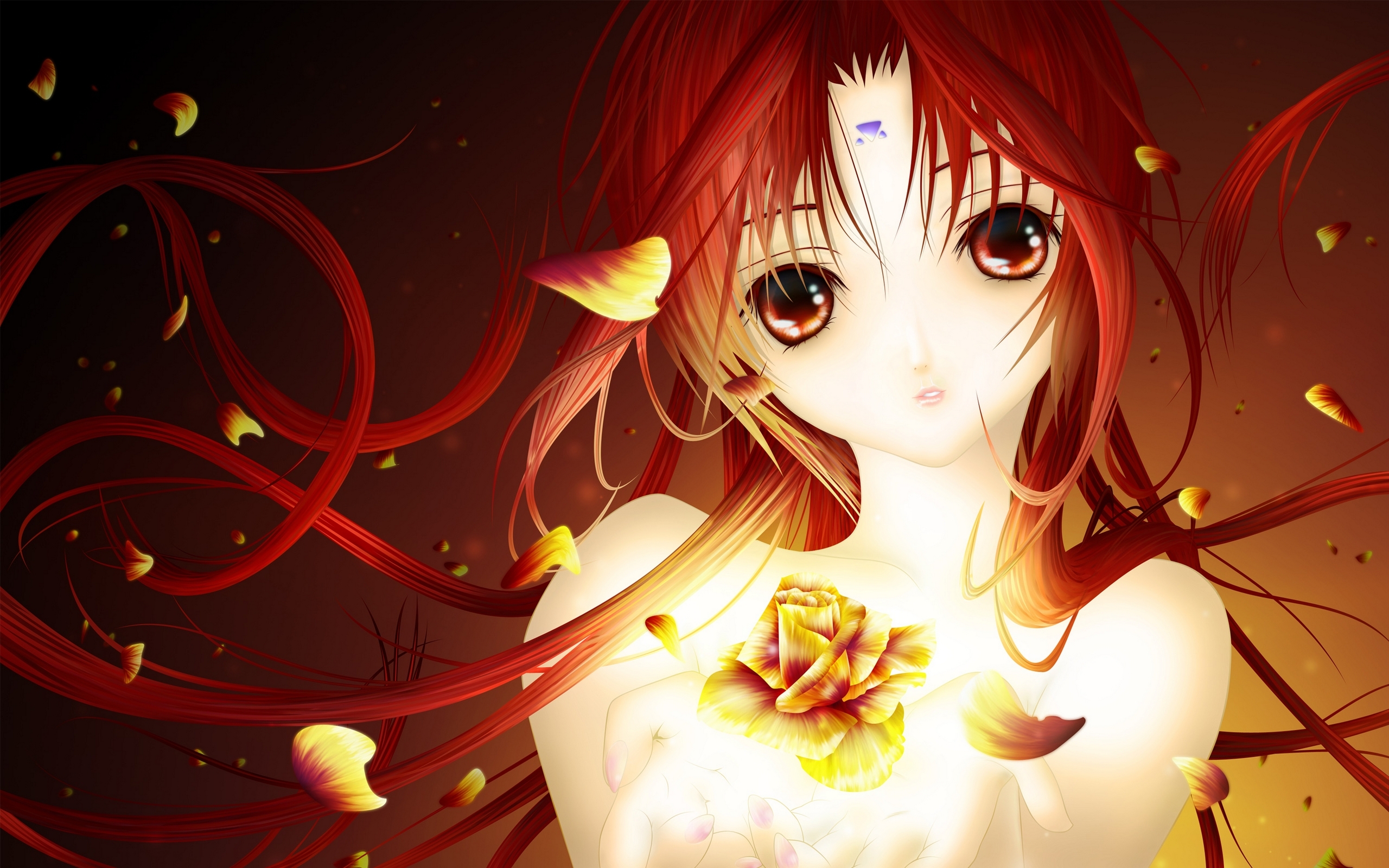 Wallpaper flower, eyes, girl, rose, anime, petals for mobile and desktop,  section прочее, resolution 2560x1600 - download