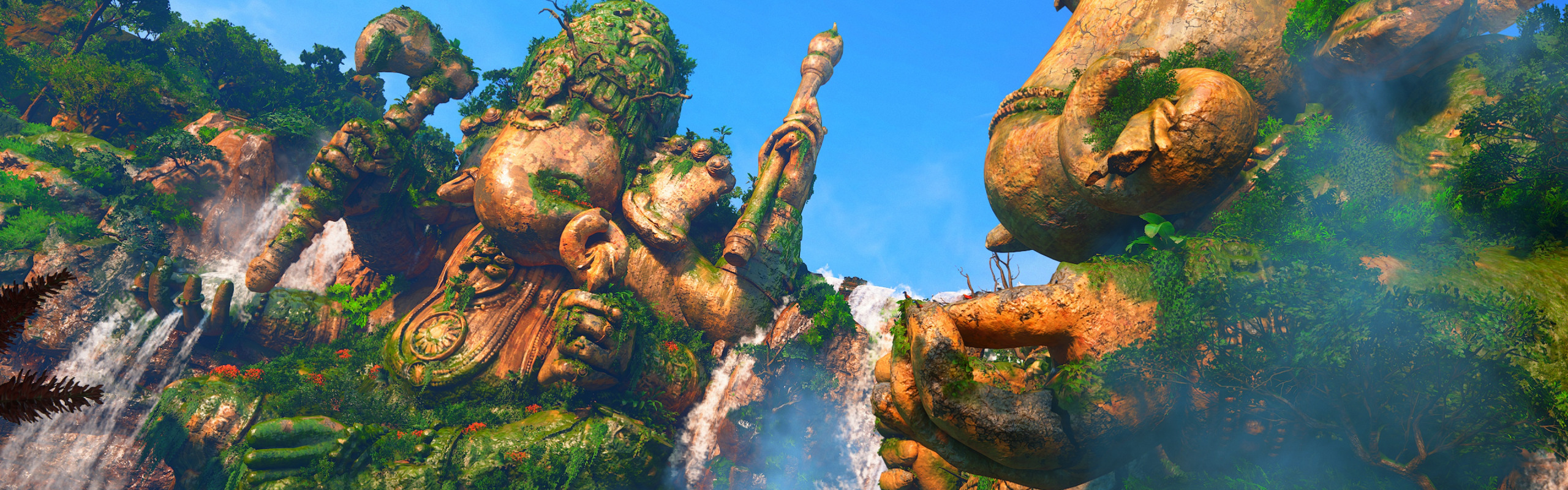Download wallpaper Waterfall, Statue, Uncharted The Lost Legacy, Ganesha, section games in