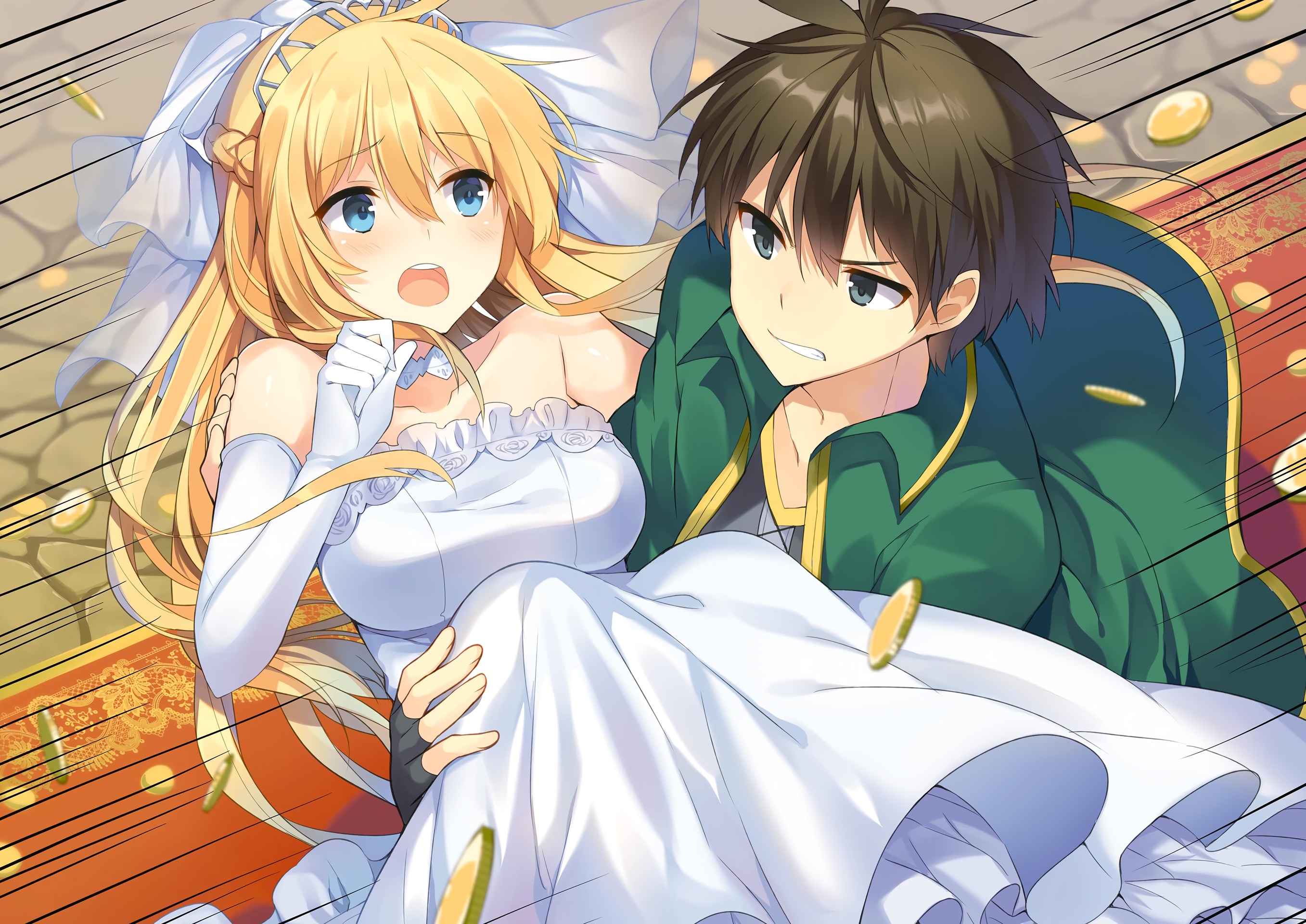 Download wallpaper girl, guy, anime, art, wedding dress, Kazuma