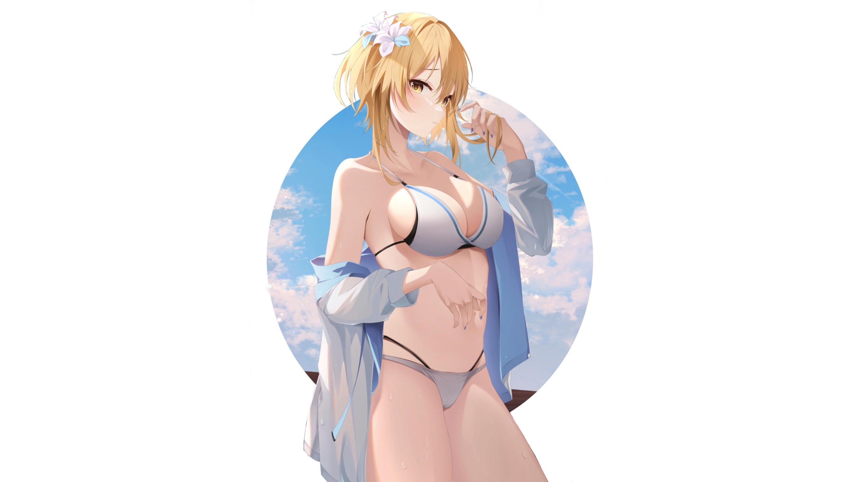 Download wallpaper kawaii, girl, sexy, anime, short hair, blonde, breasts,  big boobs, section seinen in resolution 2732x1536