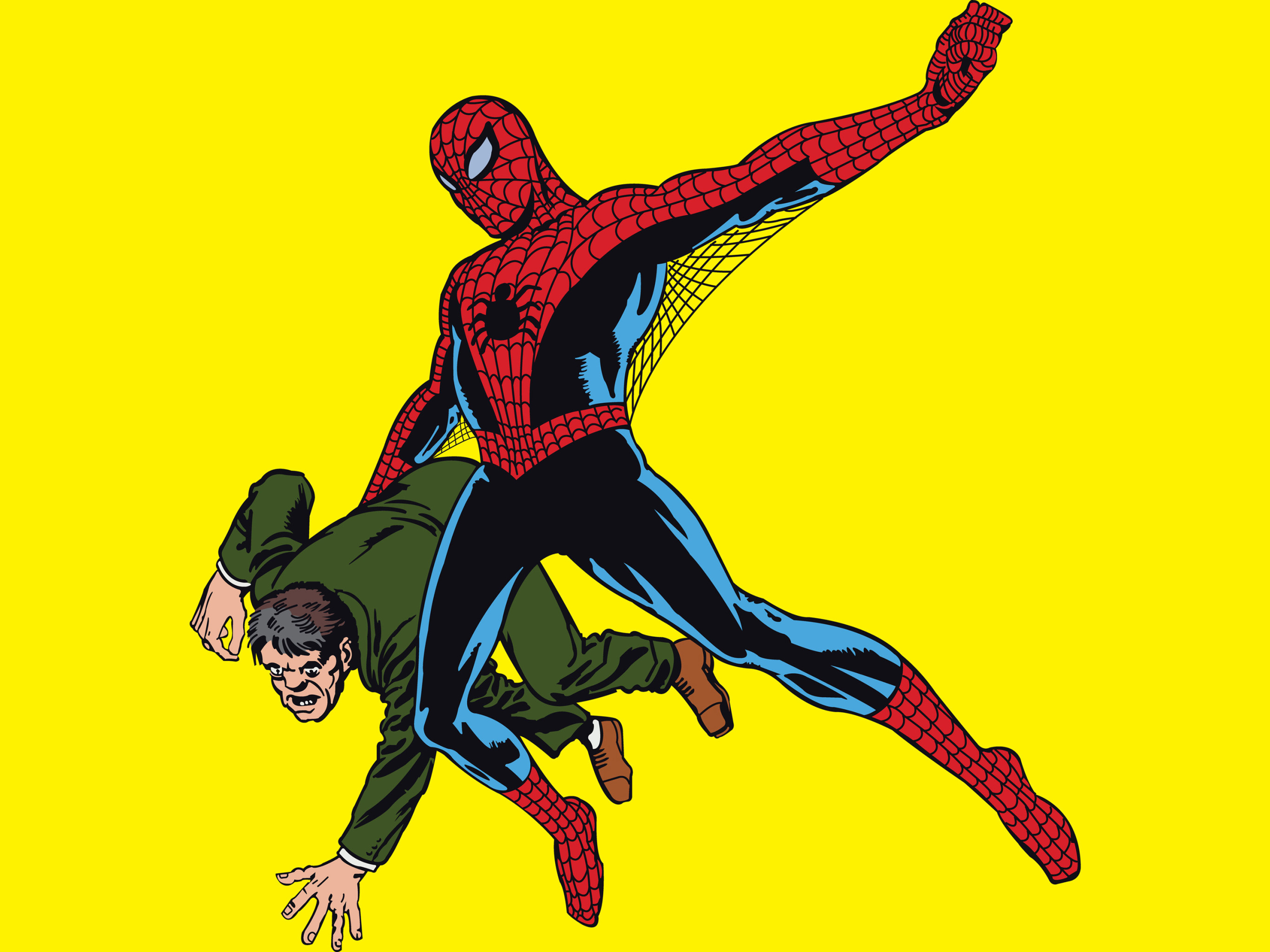 Download wallpaper yellow background, superhero, comic, Marvel Comics, SpiderMan, Peter Parker