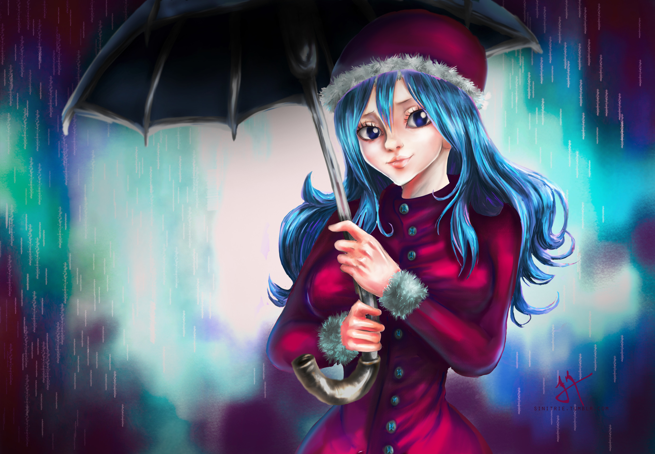 Download wallpaper girl, rain, umbrella, Juvia Loxar, FAIRY TAIL, section  other in resolution 2772x1922