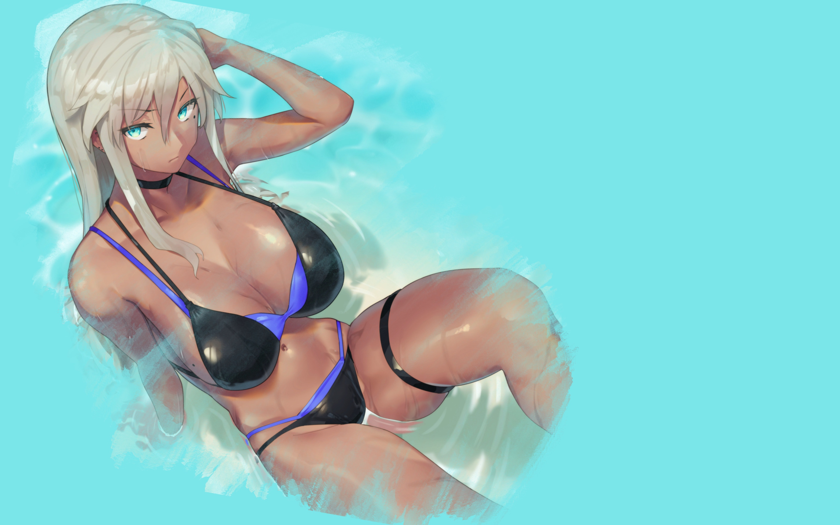 Download wallpaper girl, hot, sexy, wet, boobs, anime, water, babe, section  seinen in resolution 2880x1800