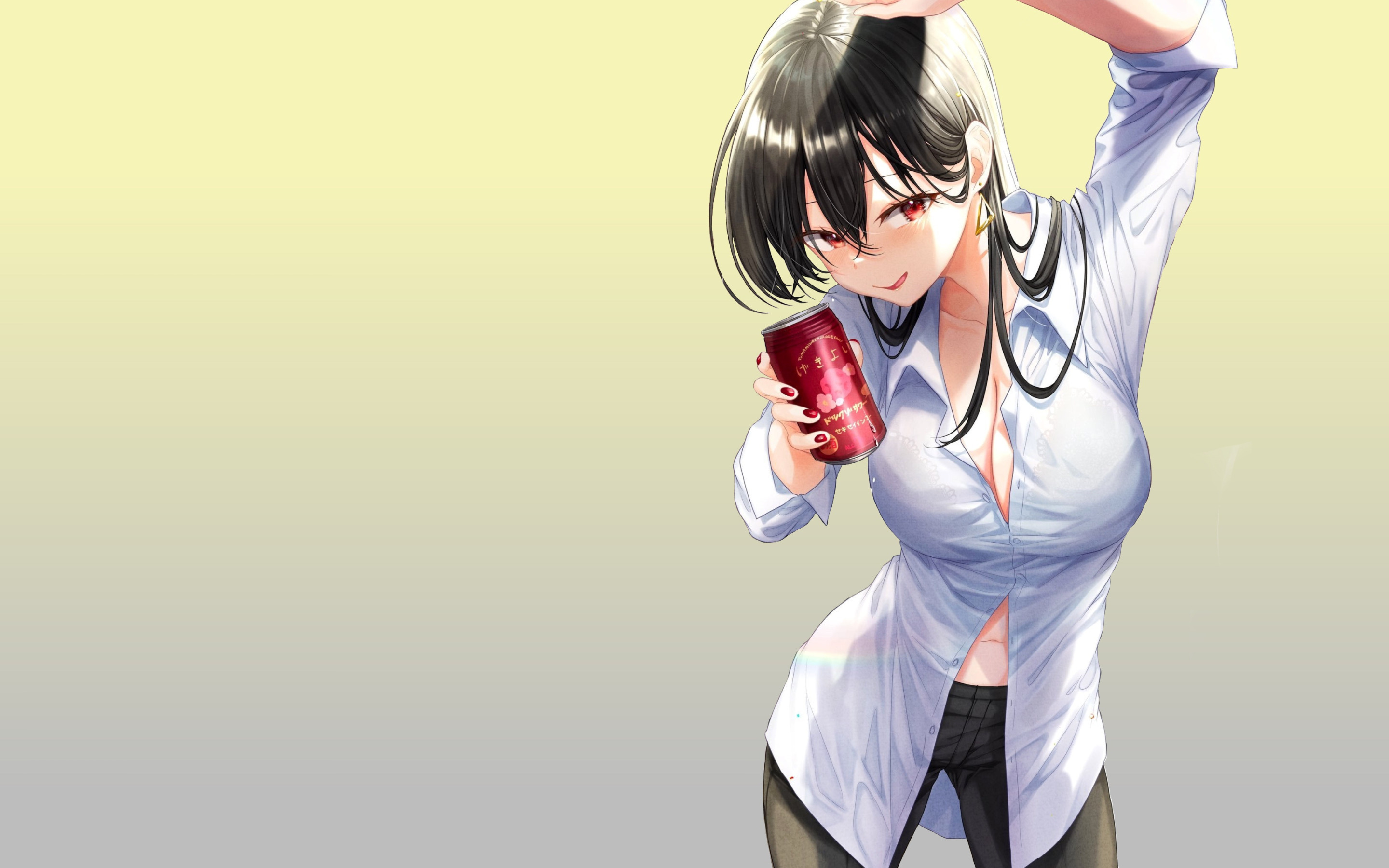 Download wallpaper red, girl, sexy, Anime, pretty, lady, beer, cute,  section shonen in resolution 2880x1800