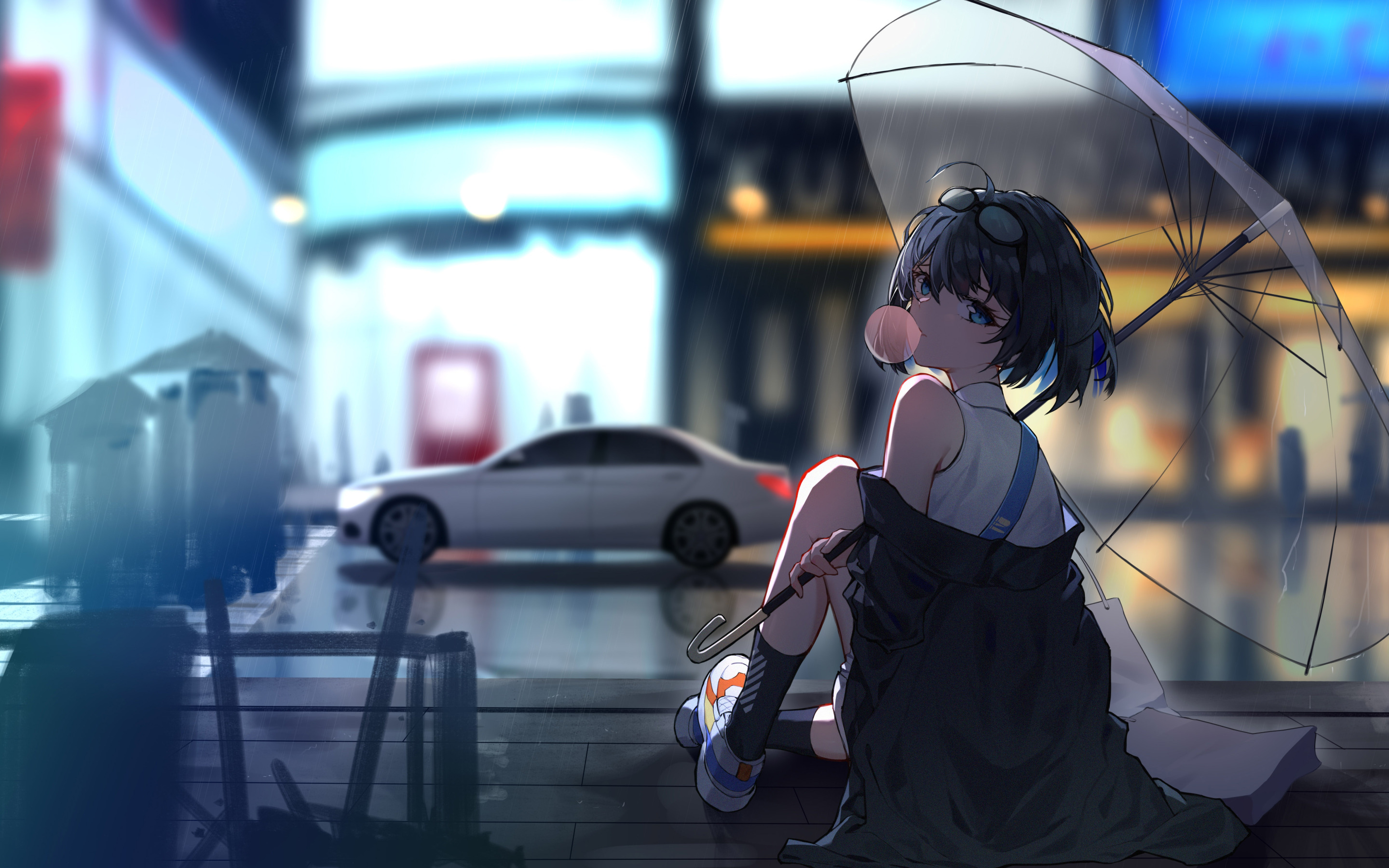 Anime umbrella girl dark Wallpapers Download