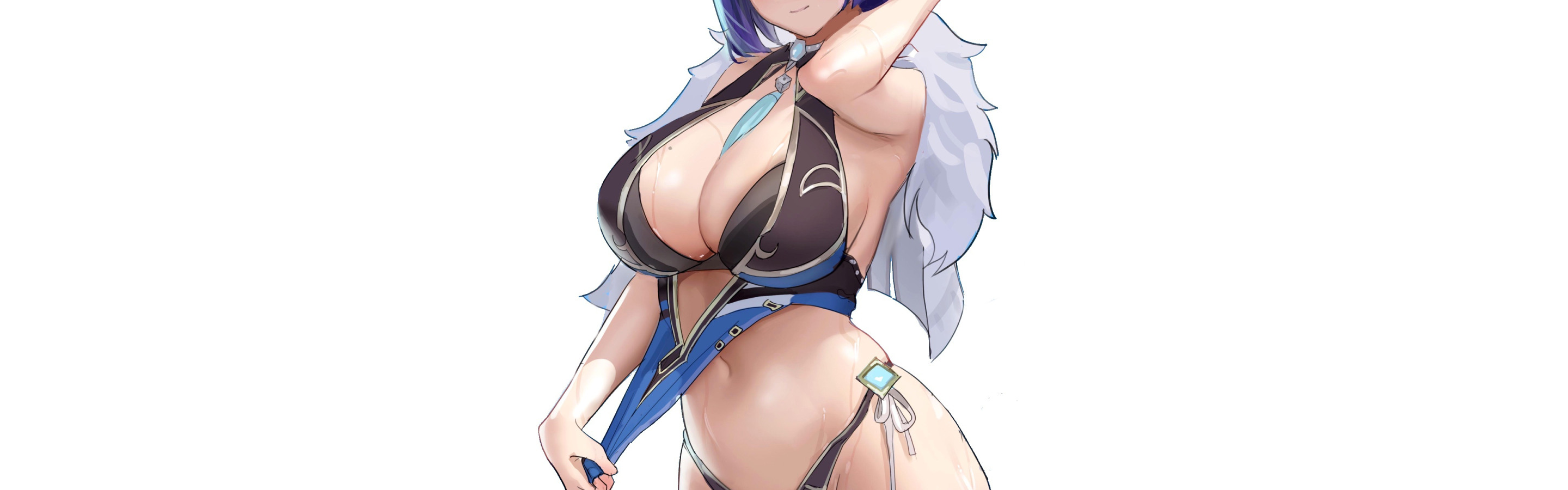 Download wallpaper girl, sexy, blue, anime, pretty, babe, thick, genshin  impact, section seinen in resolution 2880x900