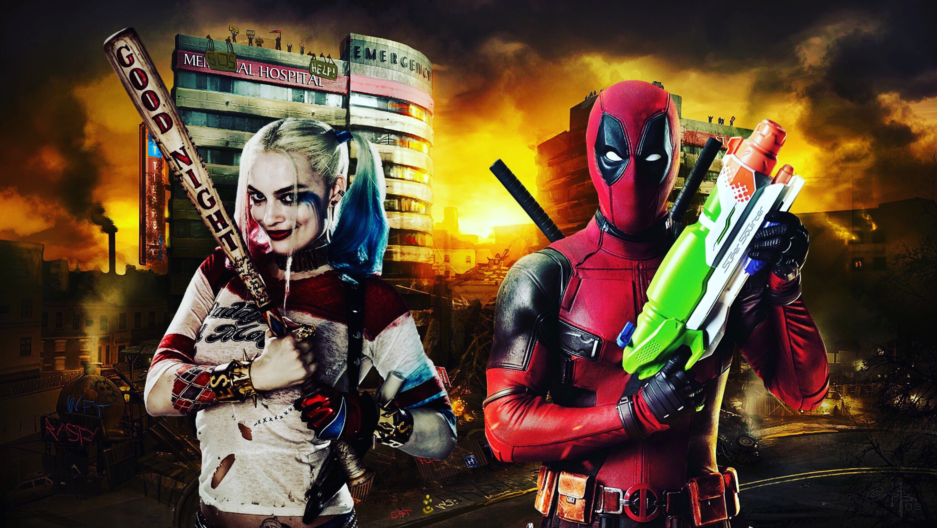 Wallpaper marvel, deadpool, dc comics, harley quinn for mobile and desktop,  section фильмы, resolution 2997x1688 - download