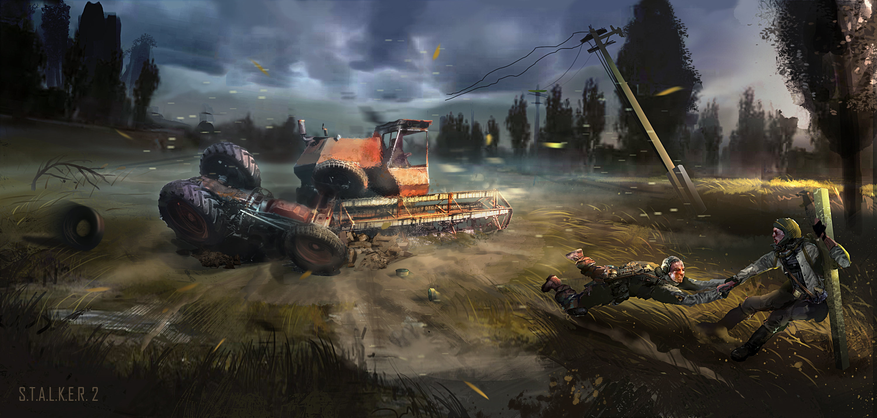 Wallpaper soldiers, tractor, Chernobyl, Stalker, harvester, S. T. A. L. K.  E. R. 2 for mobile and desktop, section игры, resolution 3000x1432 -  download