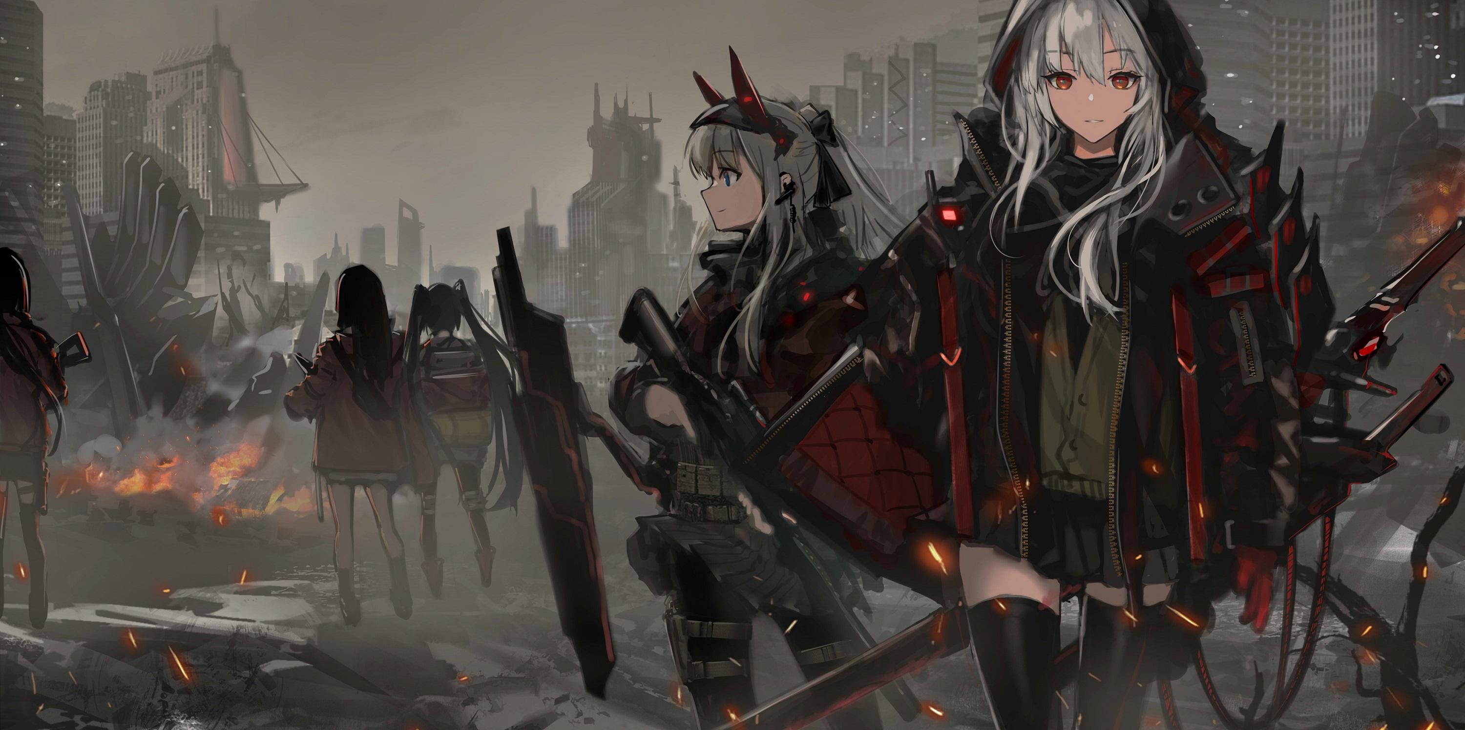 Download wallpaper girl, night, weapons, art, ruins, Girls Frontline ...