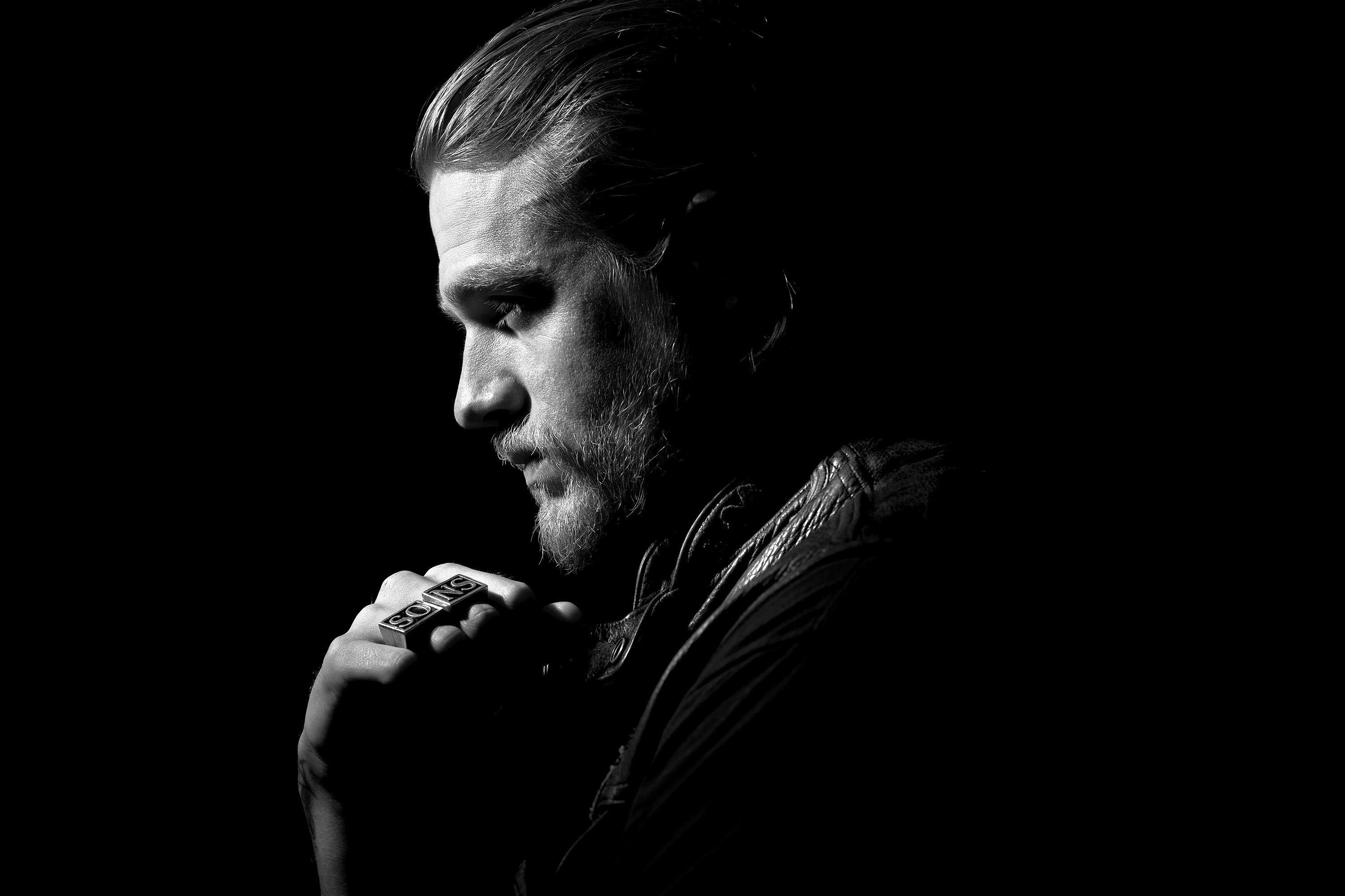 Wallpaper actor, profile, male, the series, black background, Charlie Hunnam,  Sons of Anarchy, Jax for mobile and desktop, section фильмы, resolution  3000x2000 - download