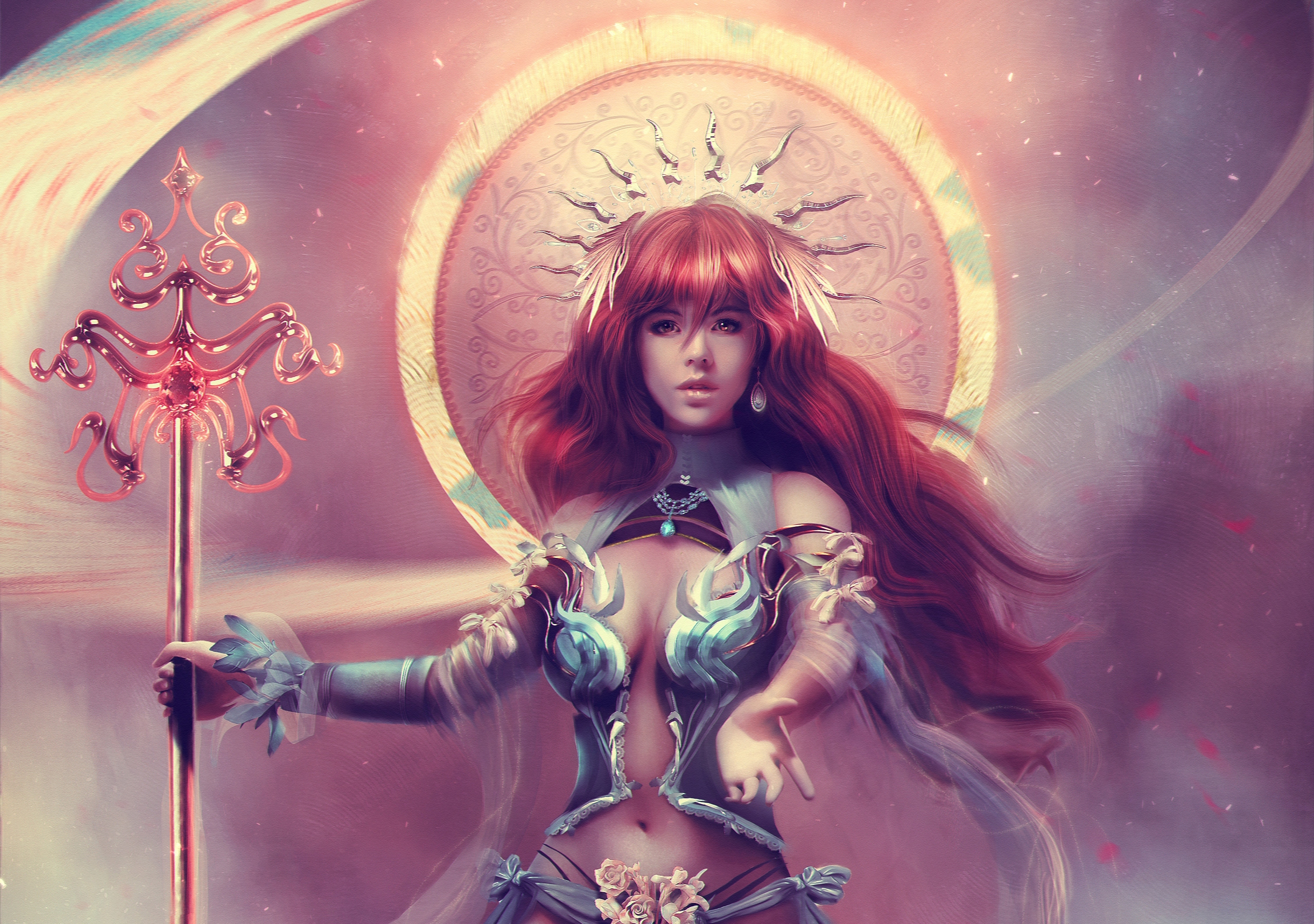 Wallpaper look, girl, beauty, art, staff, red, goddess, lana solaris for  mobile and desktop, section живопись, resolution 3000x2110 - download