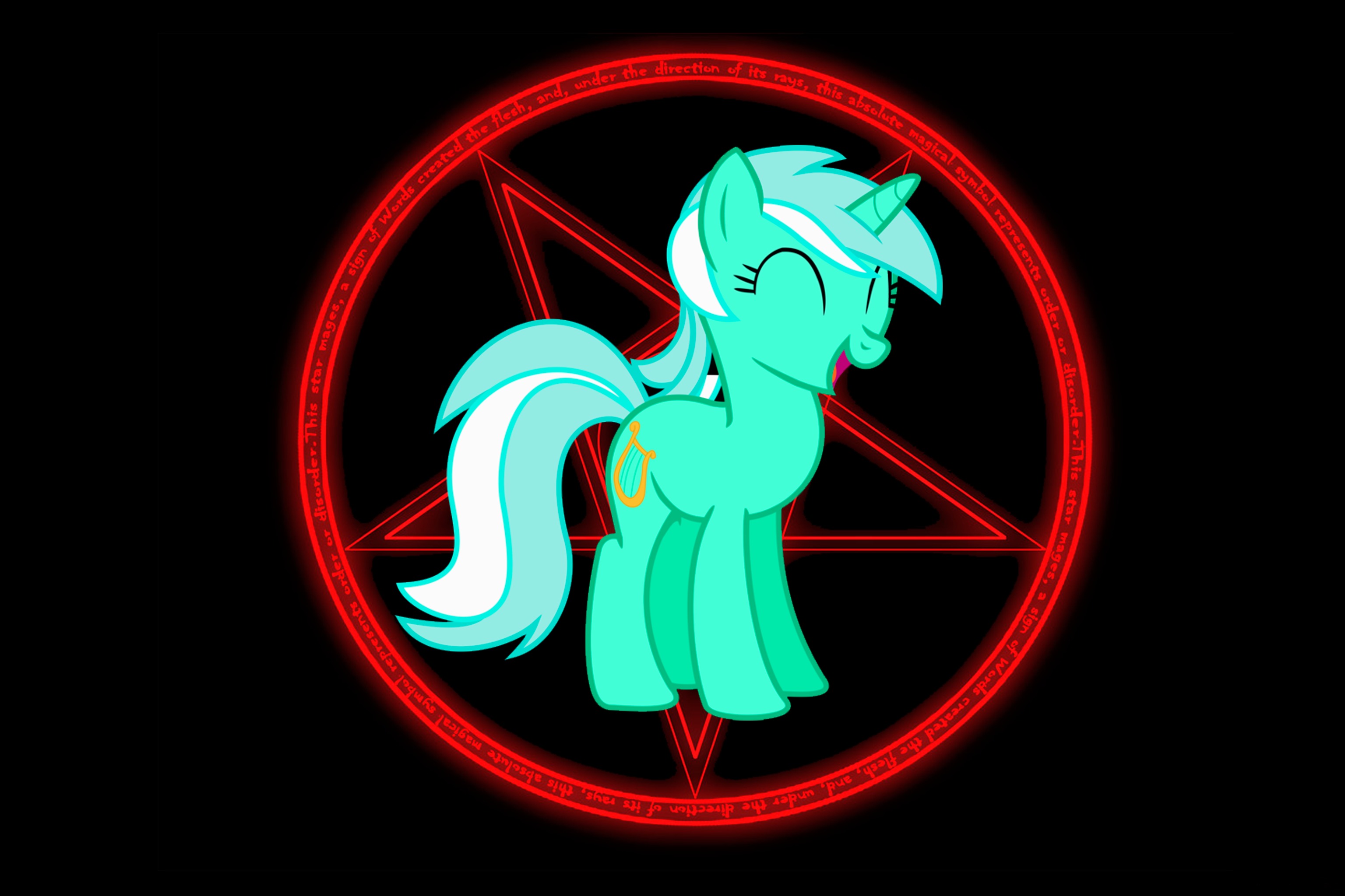 Wallpaper pony, black background, pentagram, Pony, Lyra, Lyra Heartstrings,  Satanism for mobile and desktop, section фильмы, resolution 3072x2048 -  download