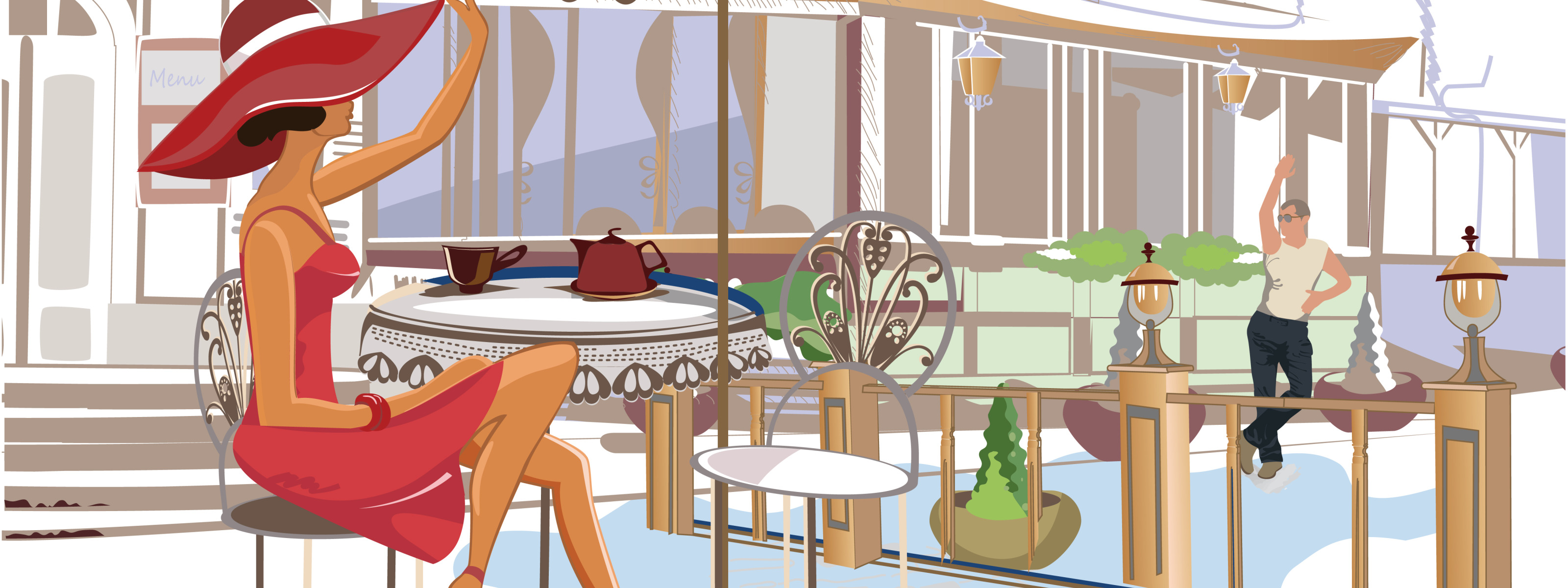 Кафе мультяшное. Девушка и мужчина в кафе мультяшные. Мультяшный кафе на пляже. Девушка за столиком референс вид с боку.
