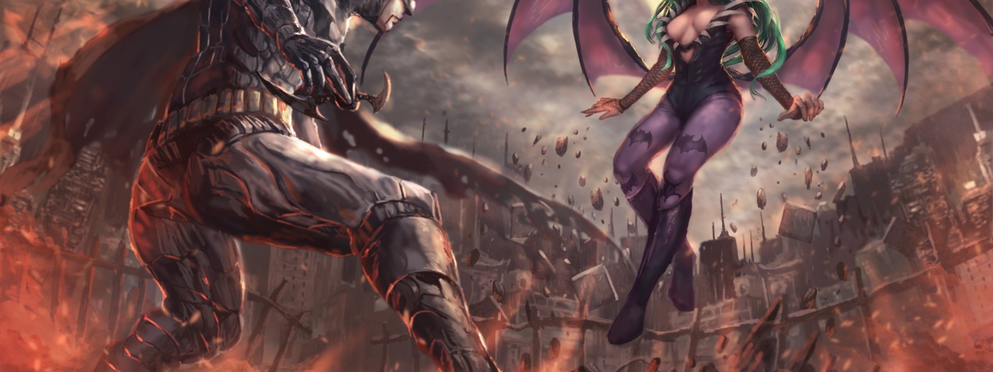 Download wallpaper battlefield, girl, game, Morrigan, Batman, man ...